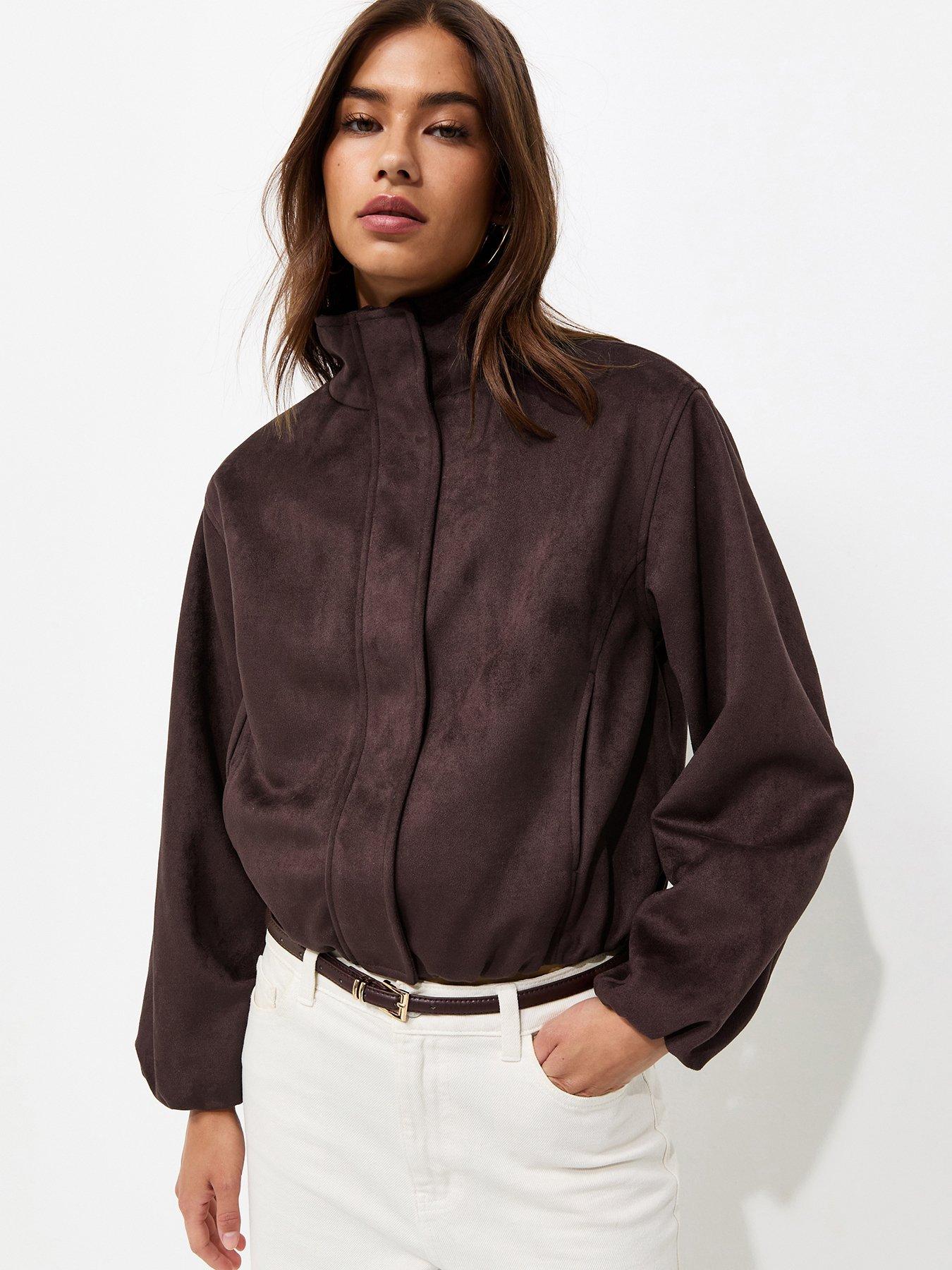 New Look Faux Suede Bubble Hem Jacket - Brown