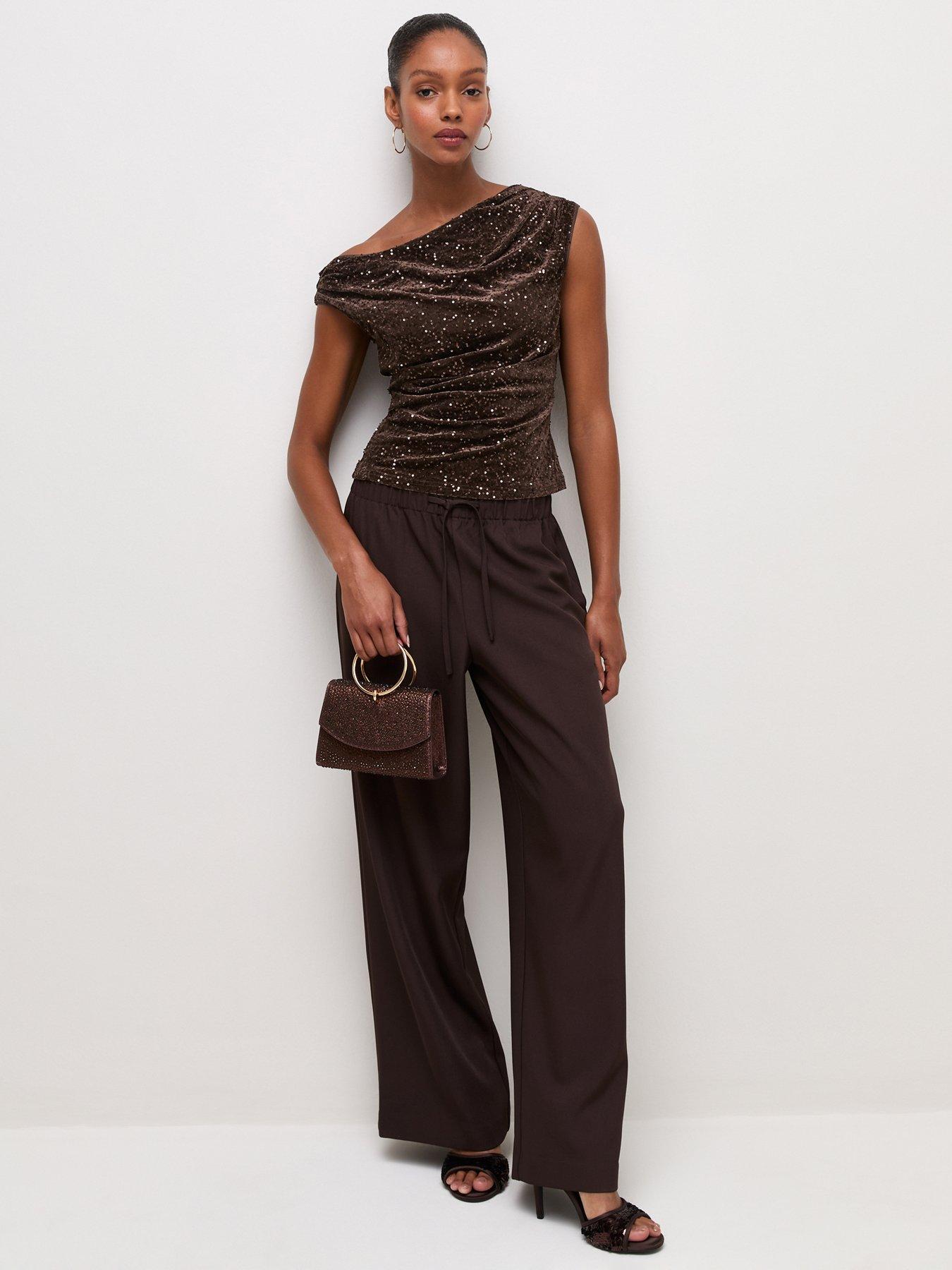 Image 3 of 5 of New Look Womens Velvet Sequin Draped Sleeveless Top - Brown