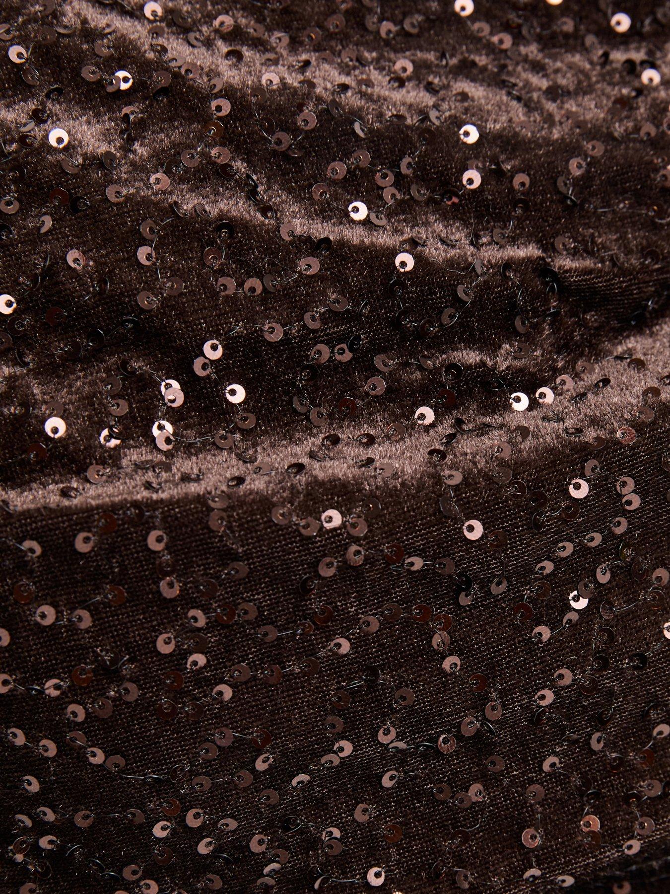 Image 5 of 5 of New Look Womens Velvet Sequin Draped Sleeveless Top - Brown