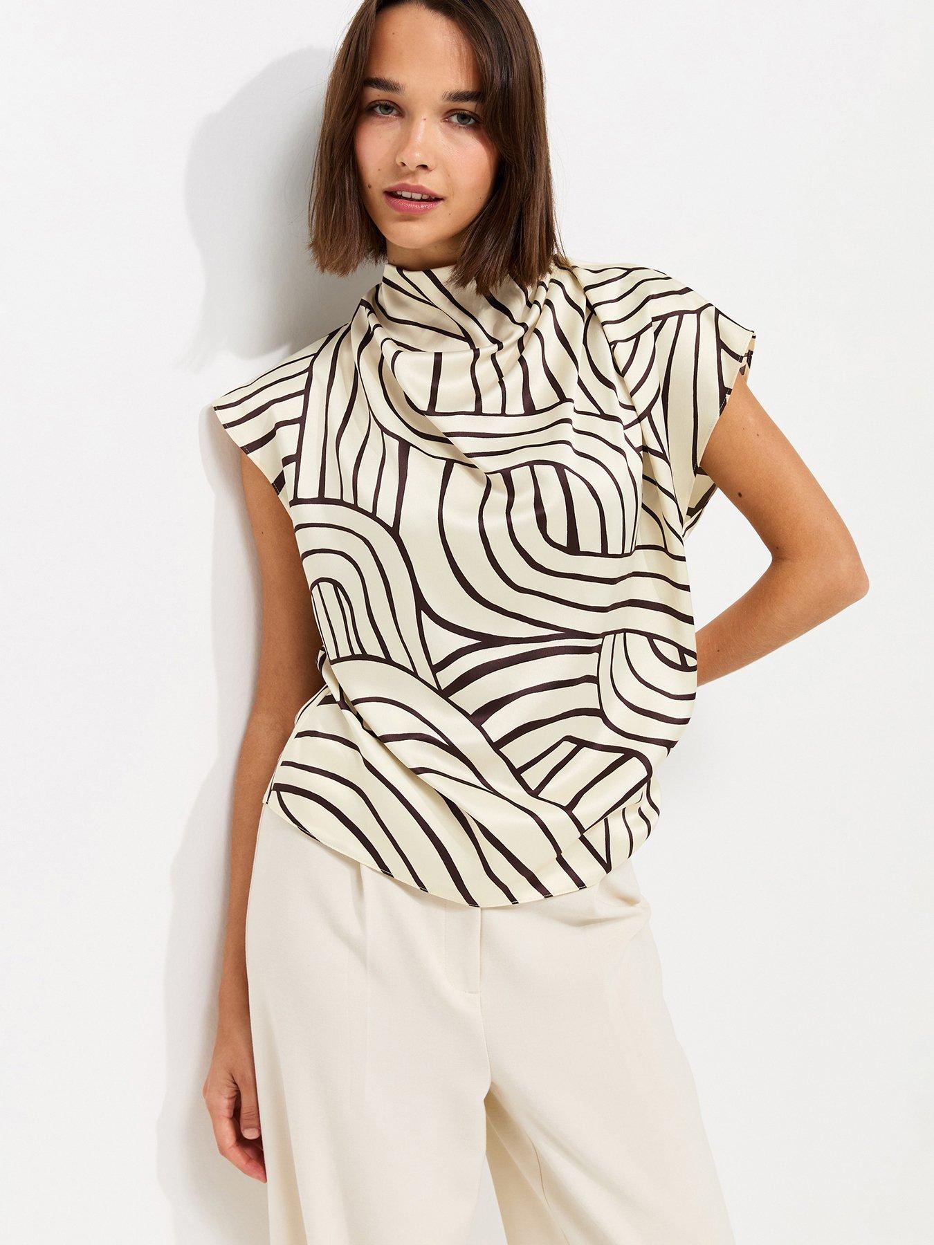 New Look Swirl Print Cowl Neck Top - Cream