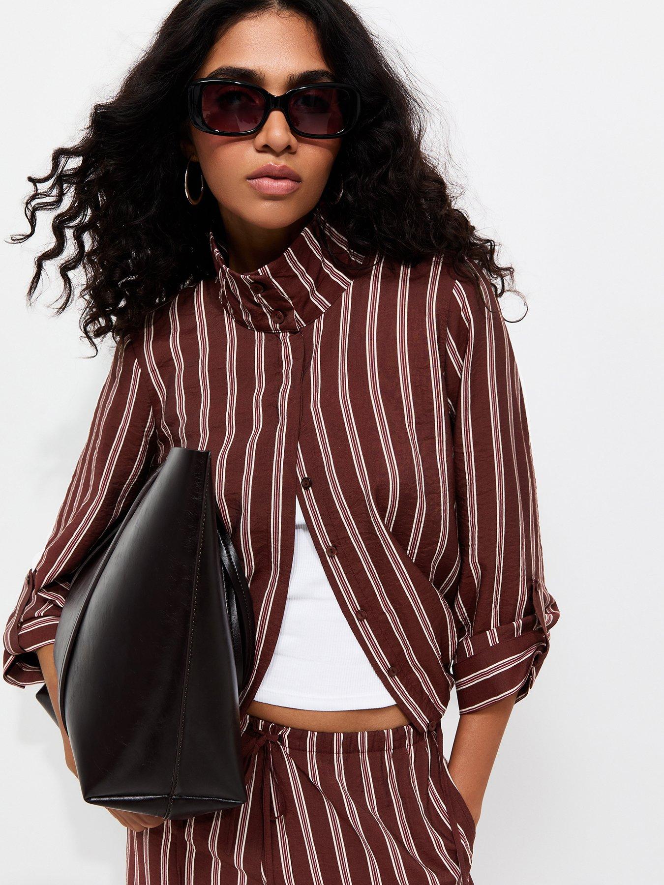 New Look Striped Funnel Neck Shirt - Red