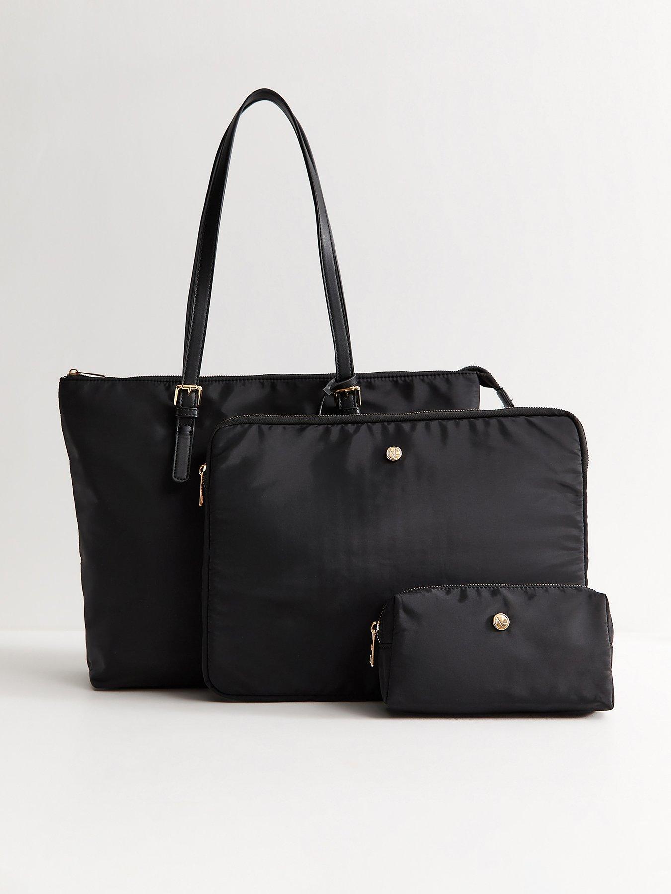 New Look Fabric Tote School Bag, Laptop Case And Pouch Trio - Black