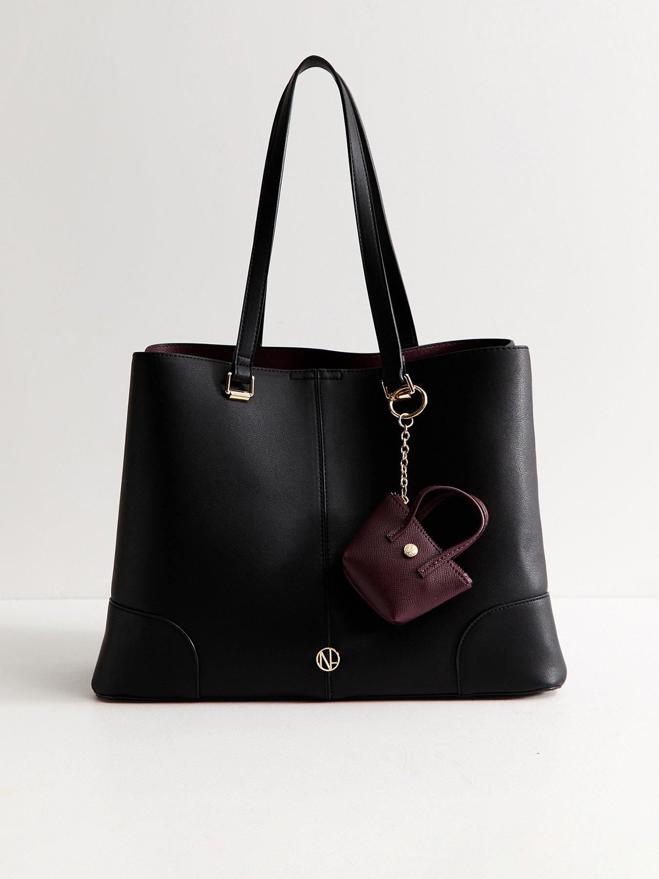 New Look Faux Leather Triple Compartment Tote School Bag - Black