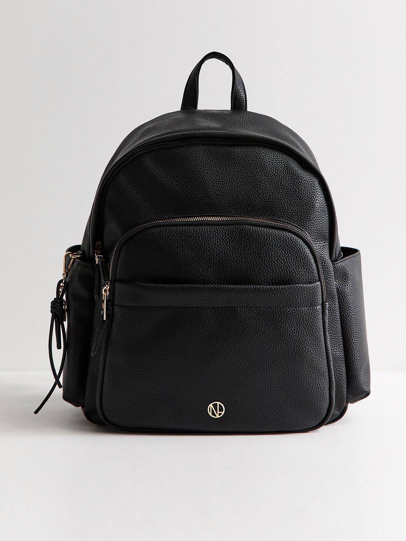 New Look Faux Leather Front Pocket School Backpack - Black