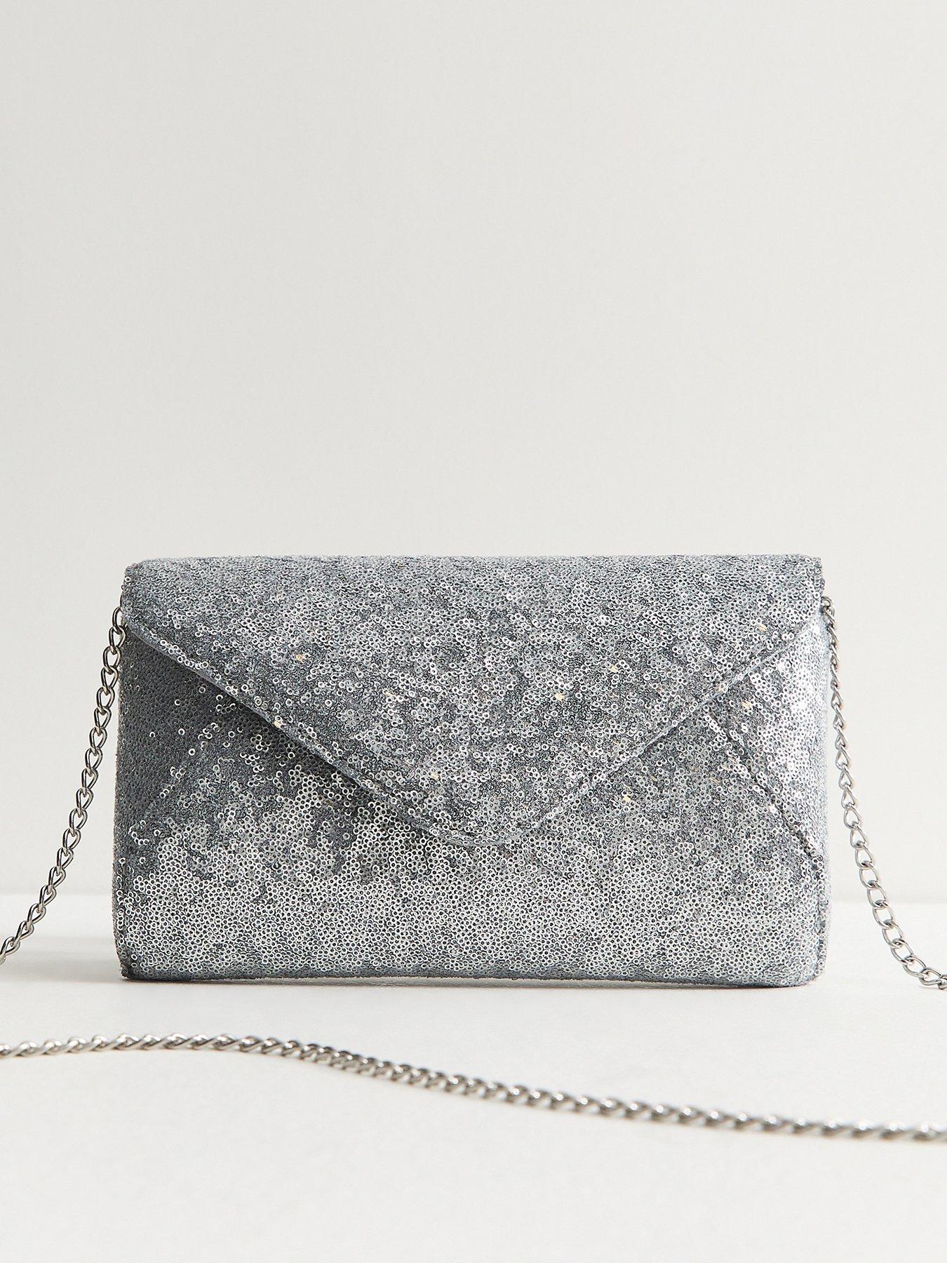 Image 1 of 5 of New Look Silver Sequin Envelope Clutch Bag