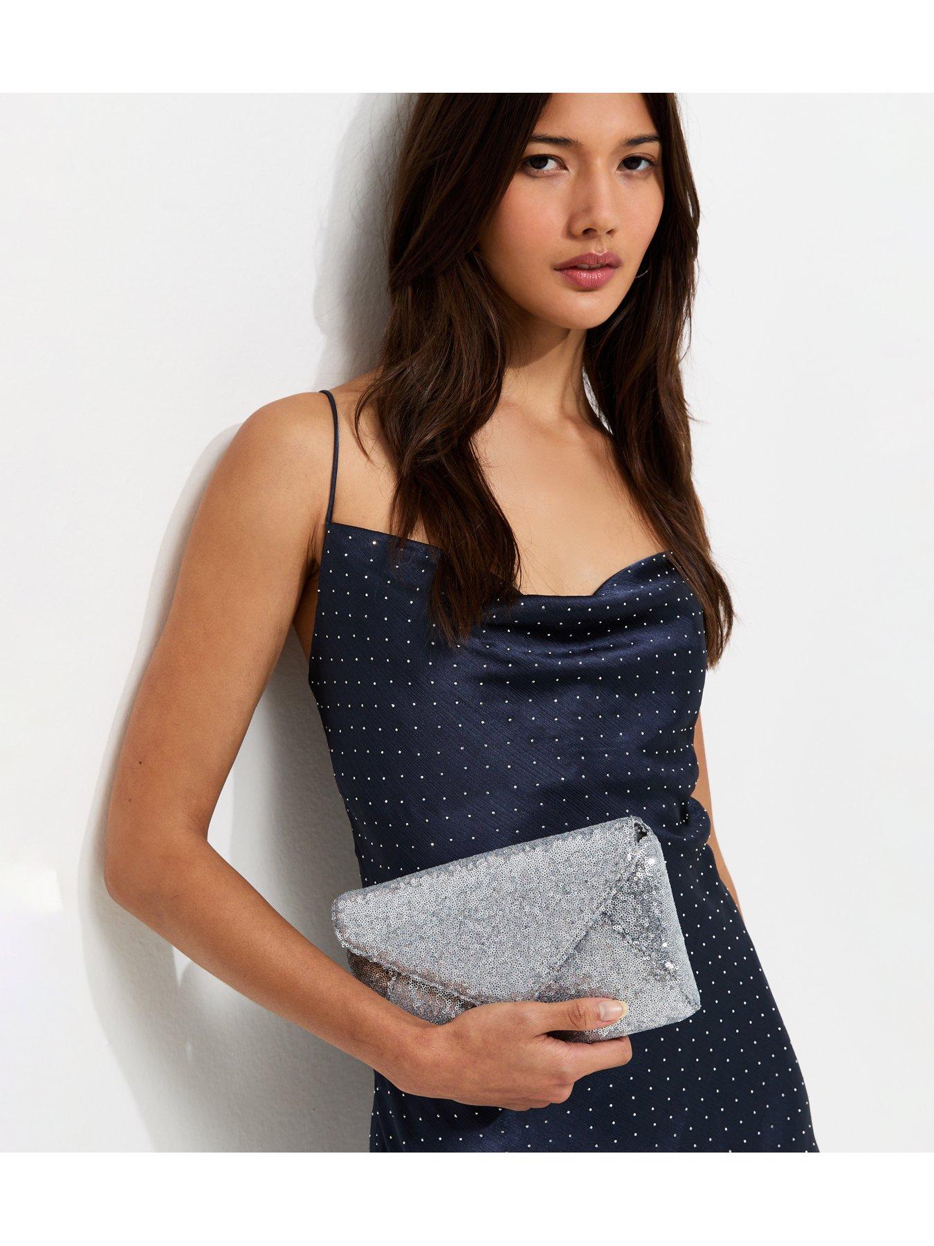 Image 2 of 5 of New Look Silver Sequin Envelope Clutch Bag