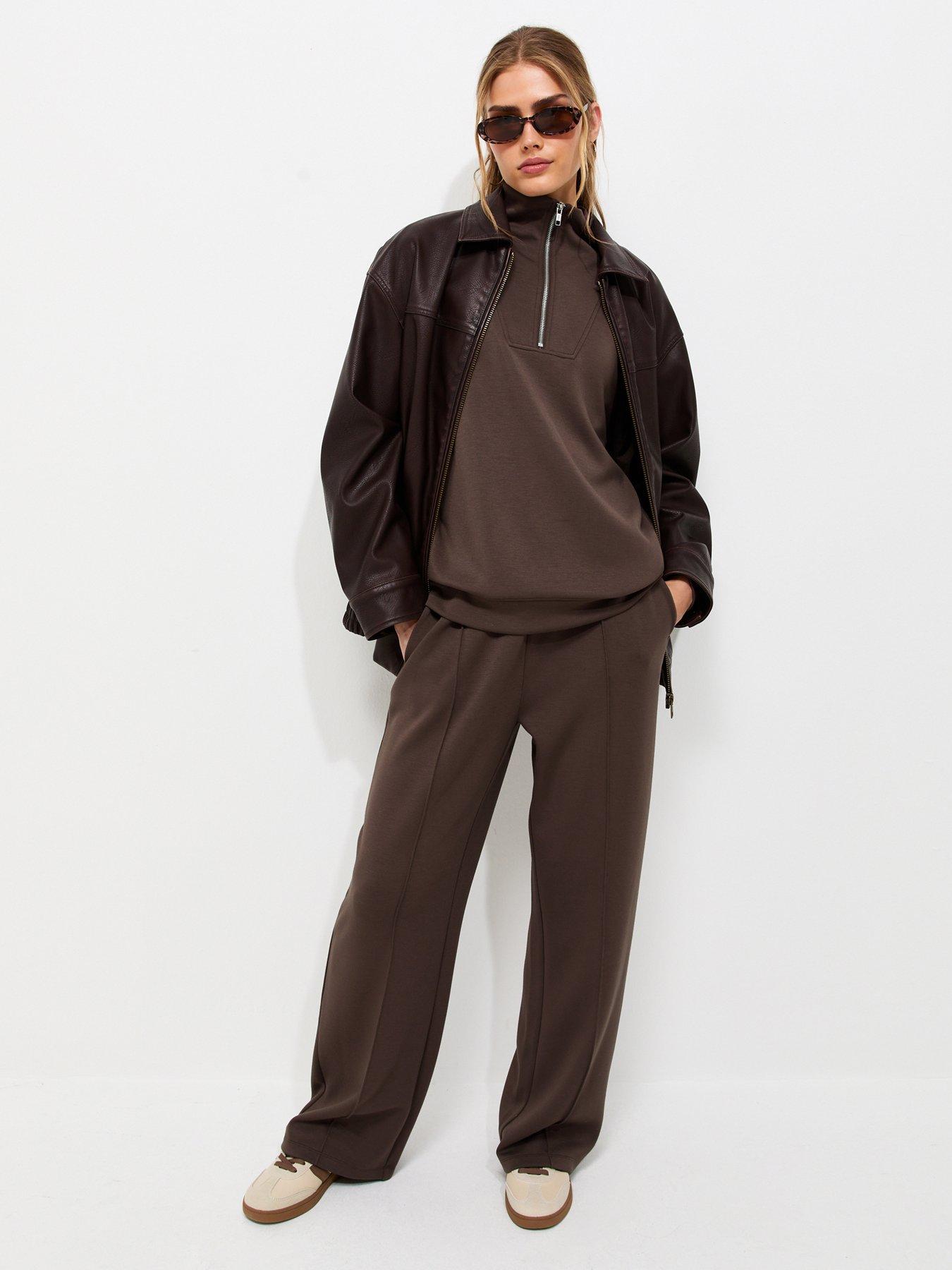 New Look Premium Wide Leg Joggers - Brown