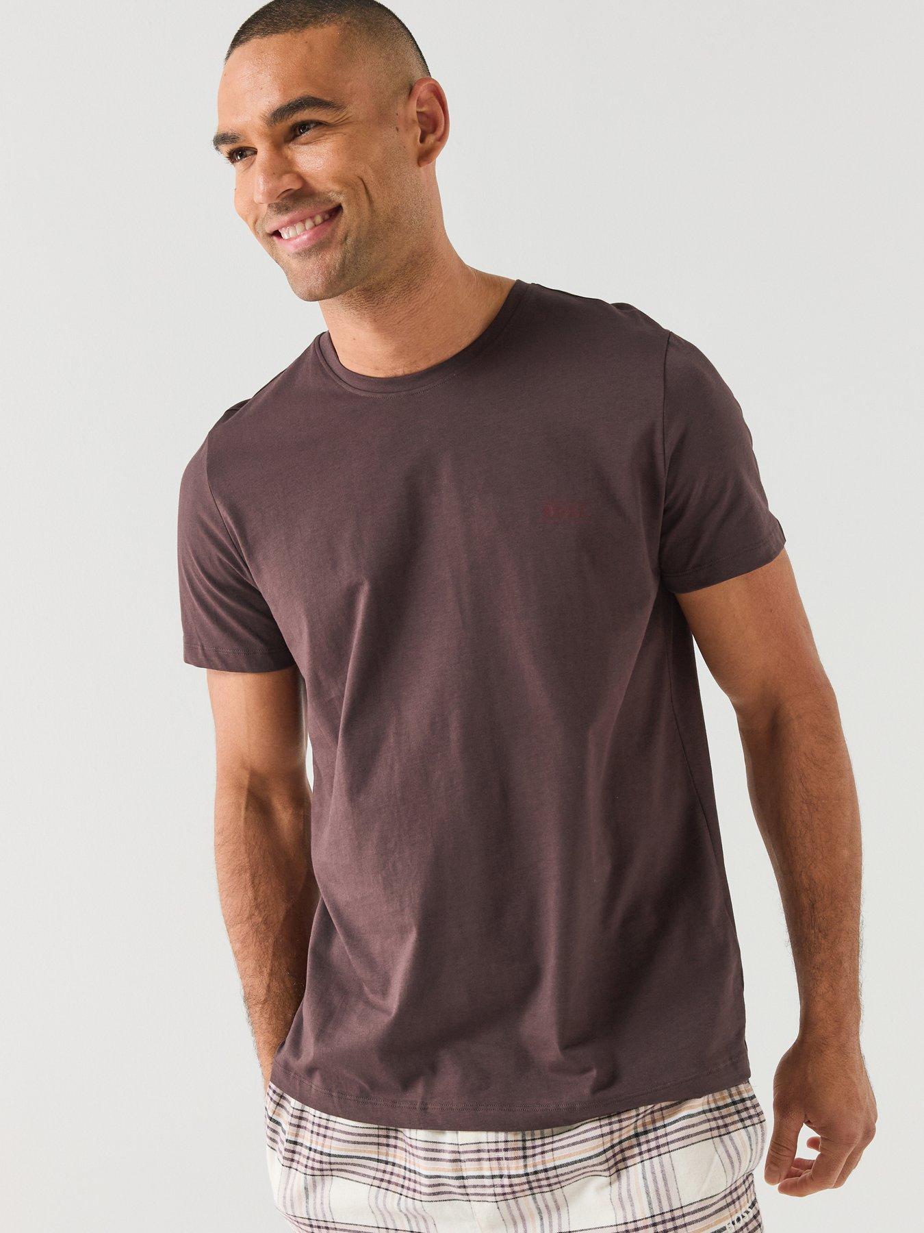 Image 1 of 7 of BOSS Mens RN 365 Cotton Jersey Logo Loungewear T-Shirt - Brown