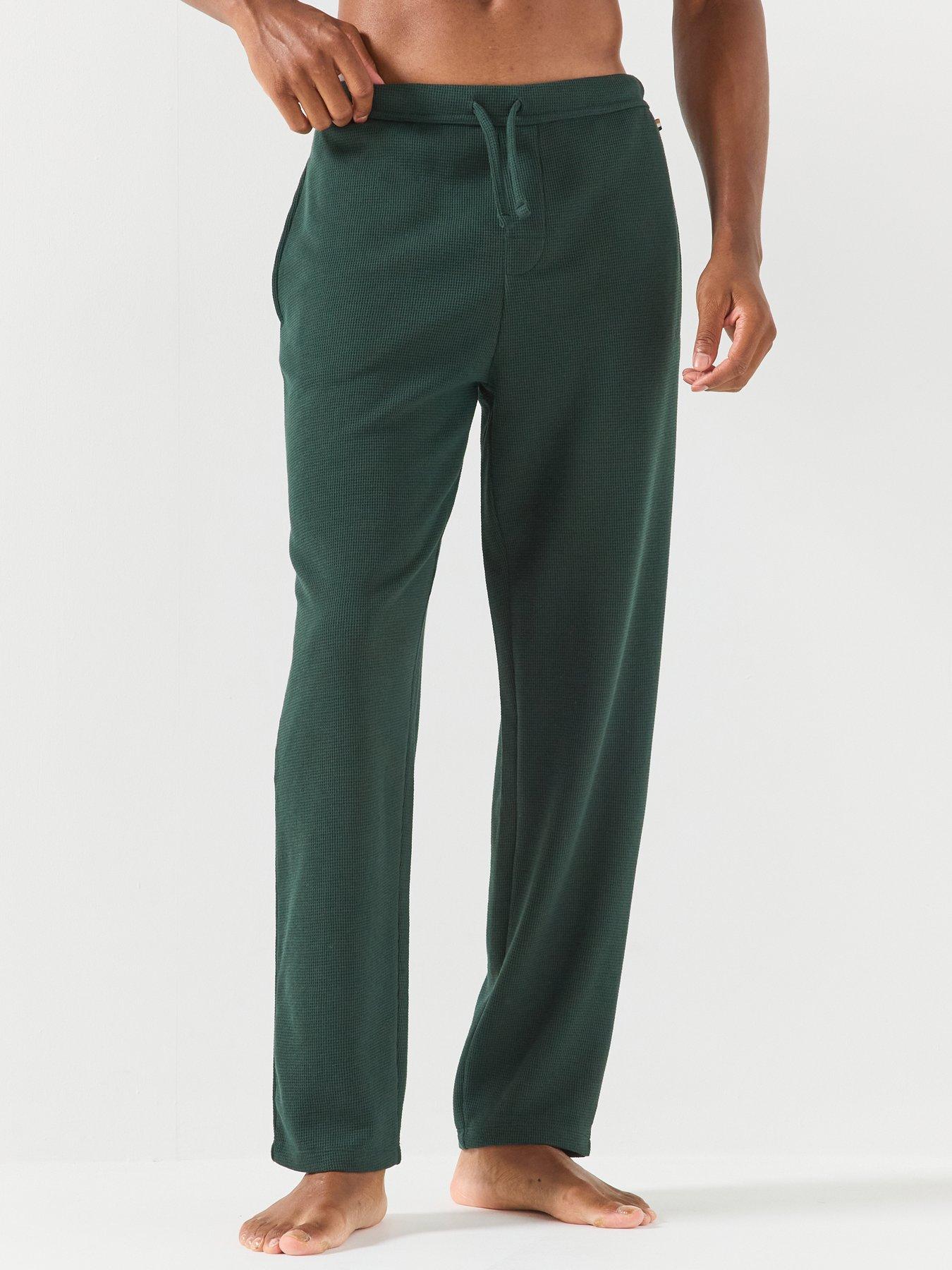 BOSS Boss Waffle Cuffed Loungewear Open Hem Pants - Dark Green