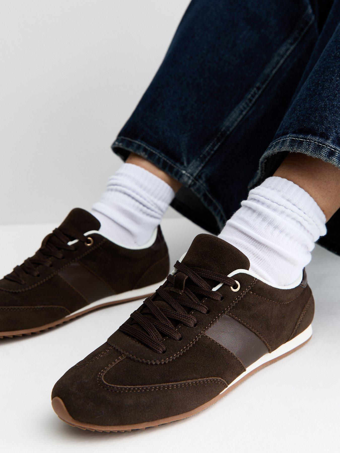 New Look Faux Brushed Leather Side Stripe Trainers - Dark Brown