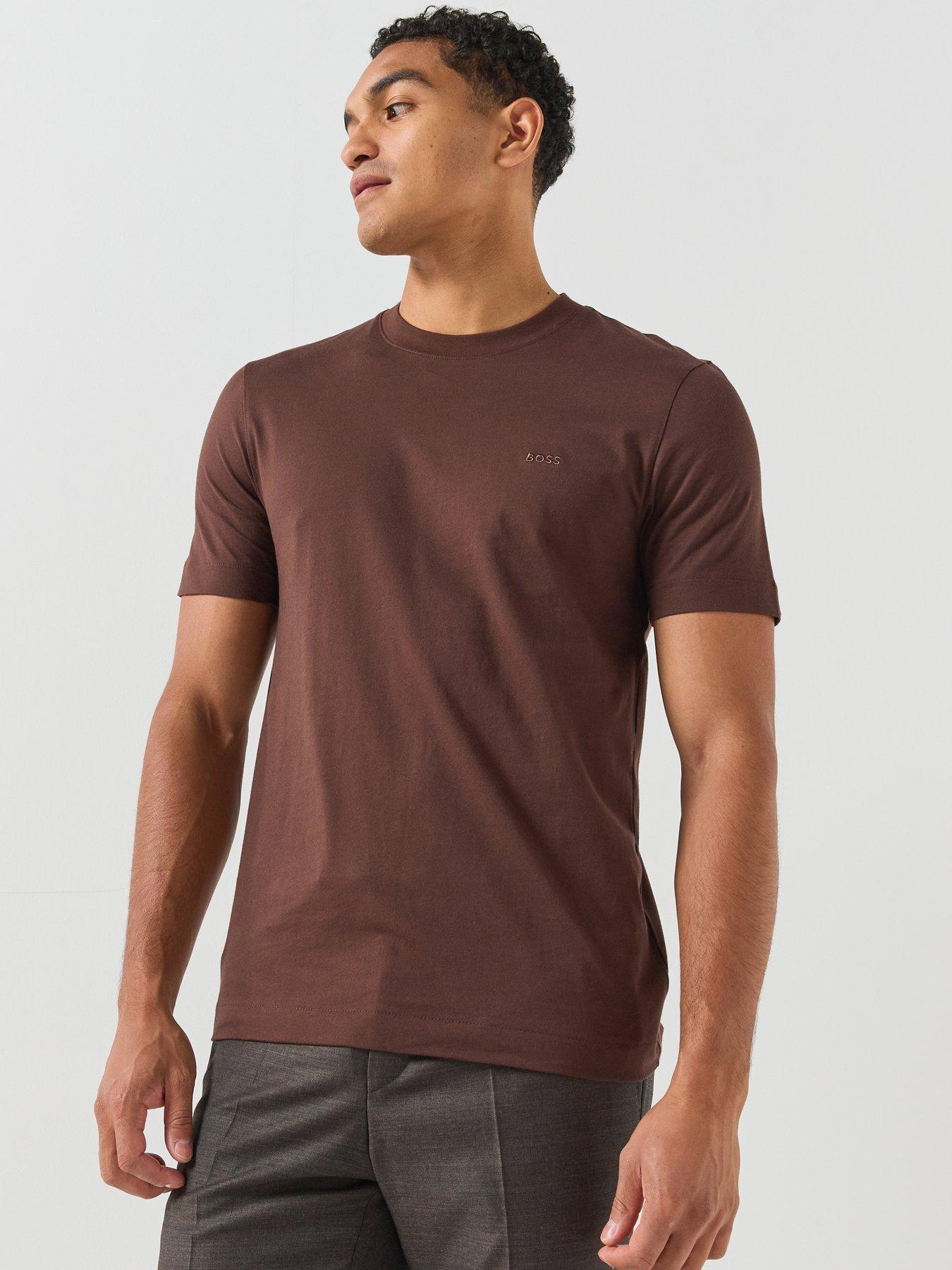 Image 1 of 4 of BOSS Mens Thompson 01 Regular Fit Chest Logo T-Shirt - Brown