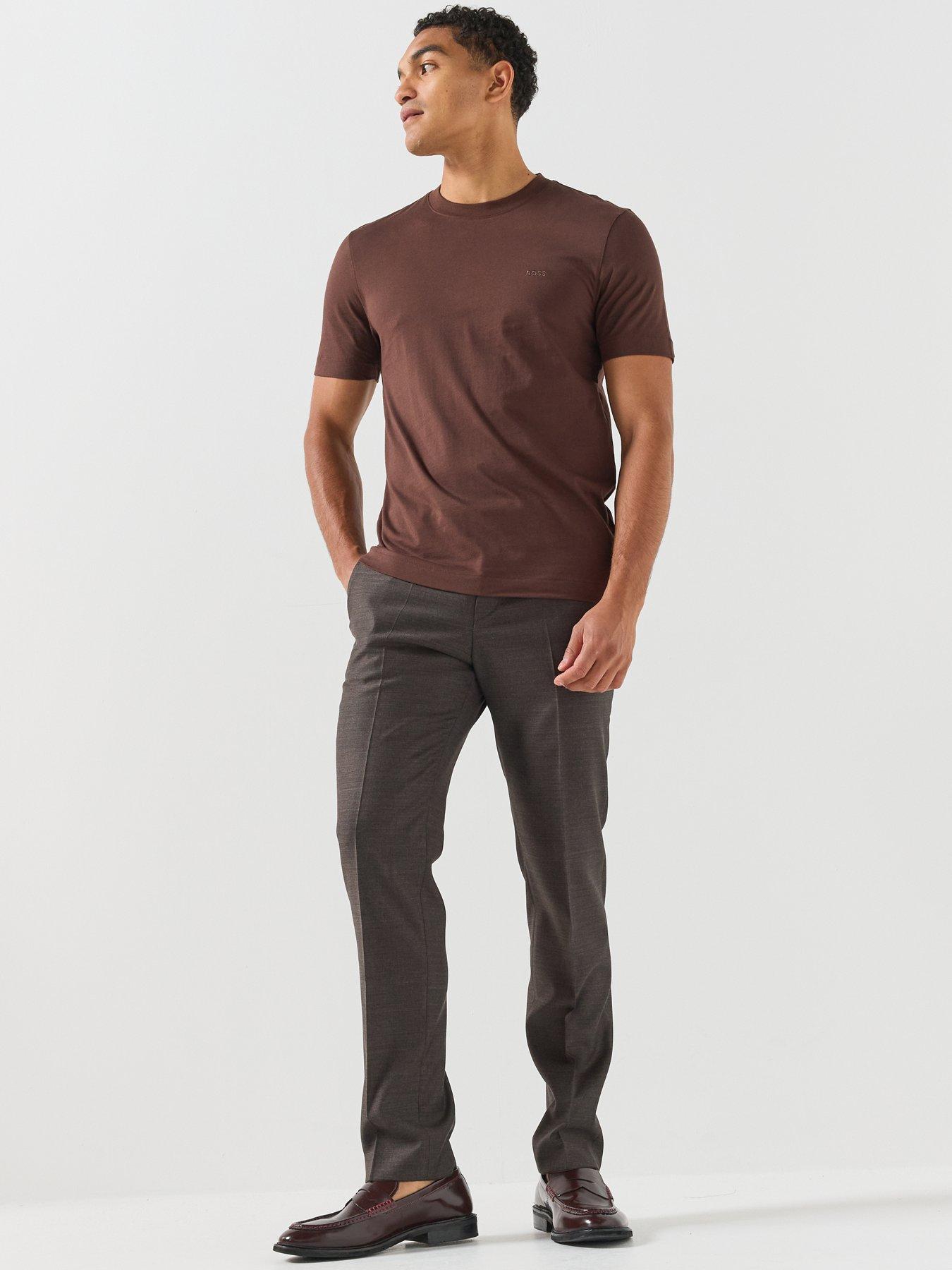 Image 3 of 4 of BOSS Mens Thompson 01 Regular Fit Chest Logo T-Shirt - Brown