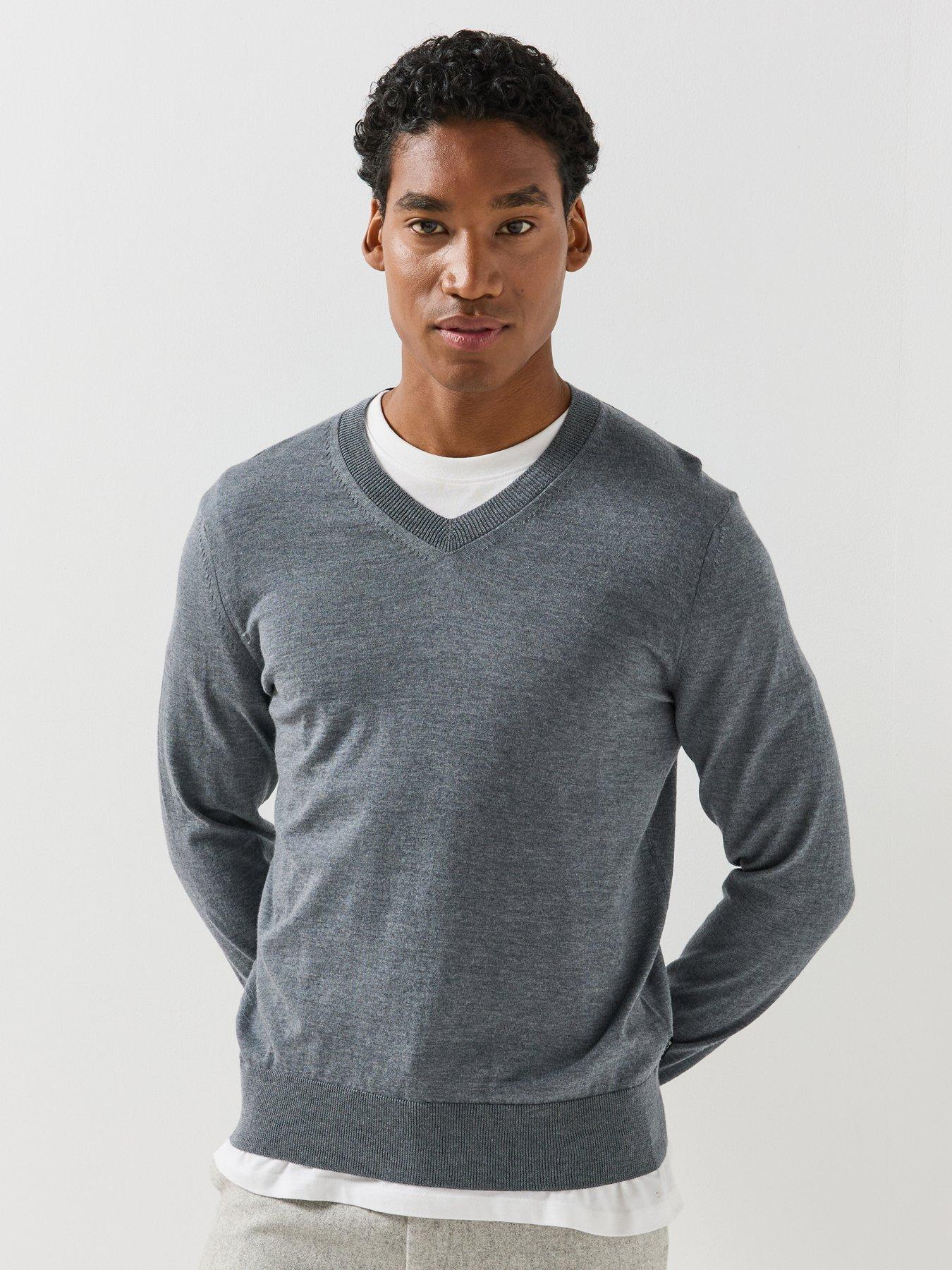 Image 1 of 6 of BOSS Mens H-Melba V Neck Knitted Jumper - Grey