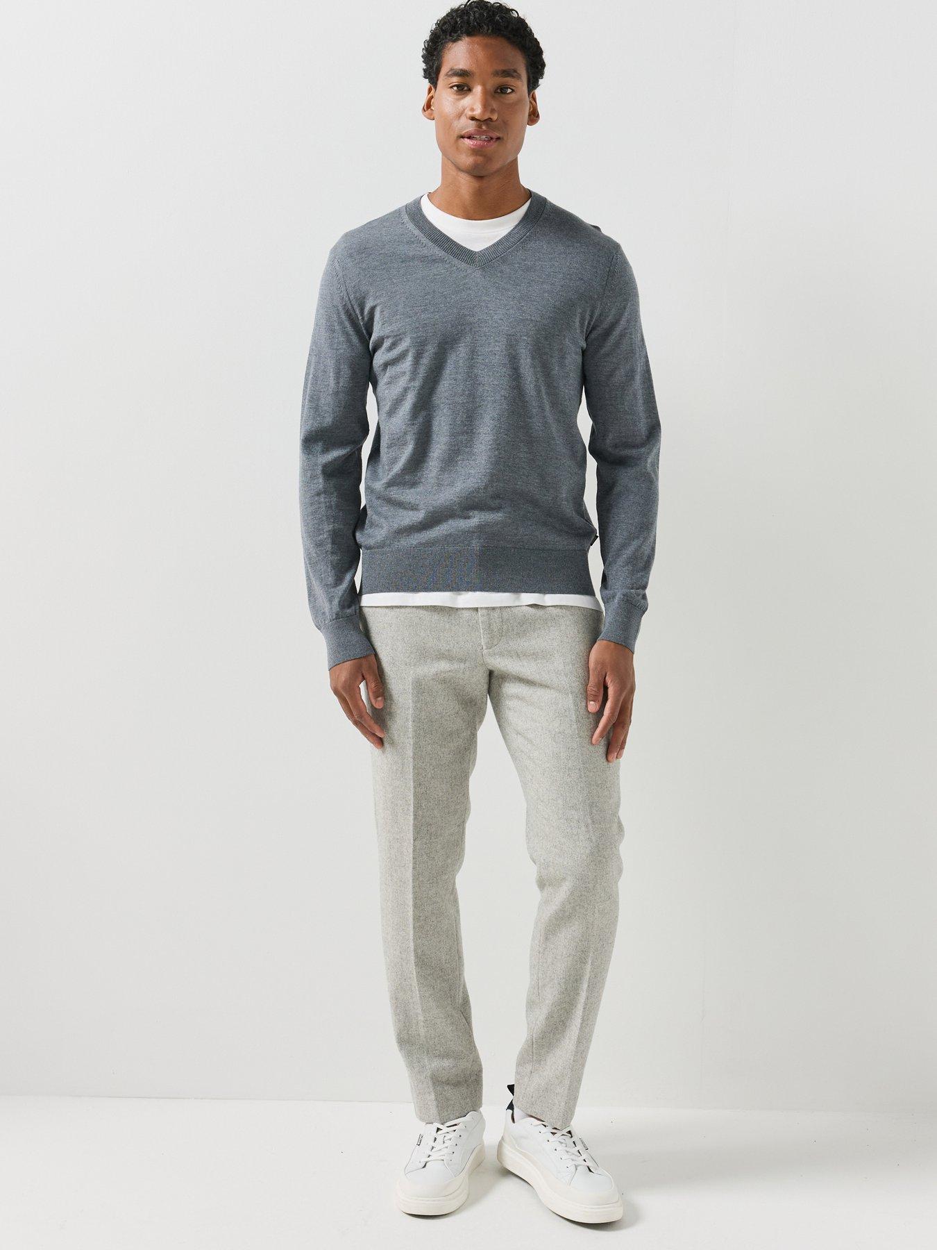 Image 3 of 6 of BOSS Mens H-Melba V Neck Knitted Jumper - Grey