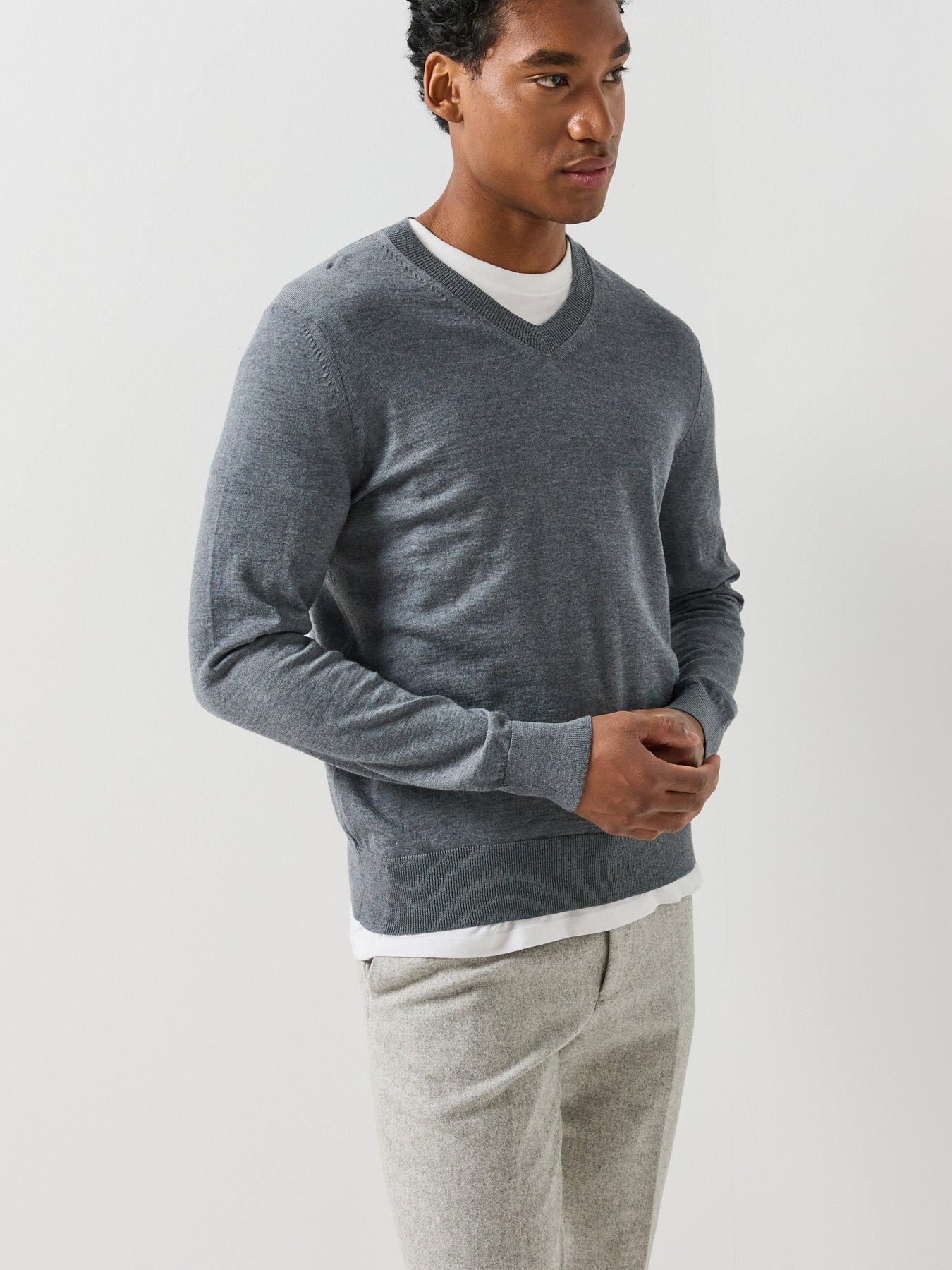 Image 4 of 6 of BOSS Mens H-Melba V Neck Knitted Jumper - Grey