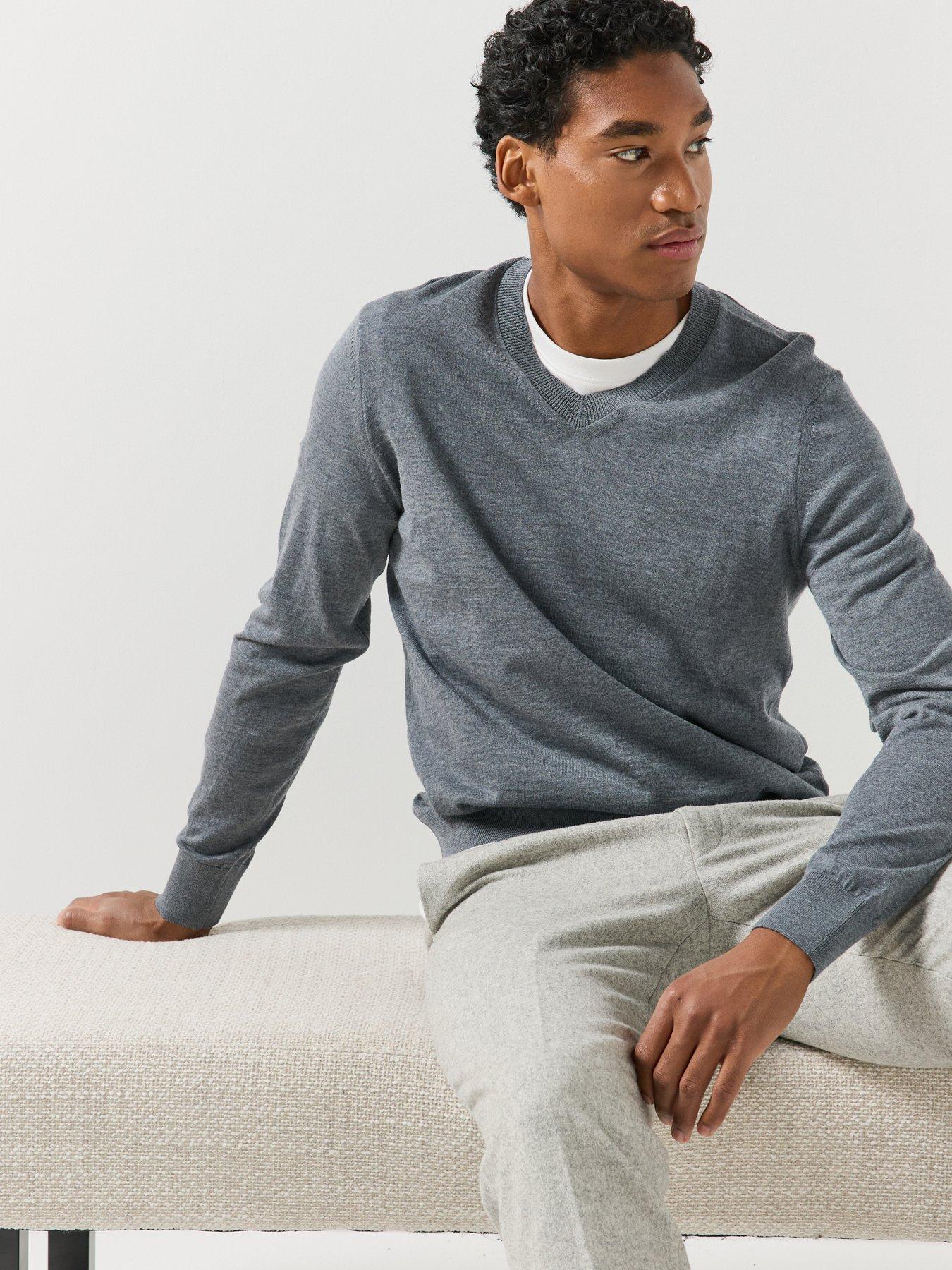 Image 5 of 6 of BOSS Mens H-Melba V Neck Knitted Jumper - Grey