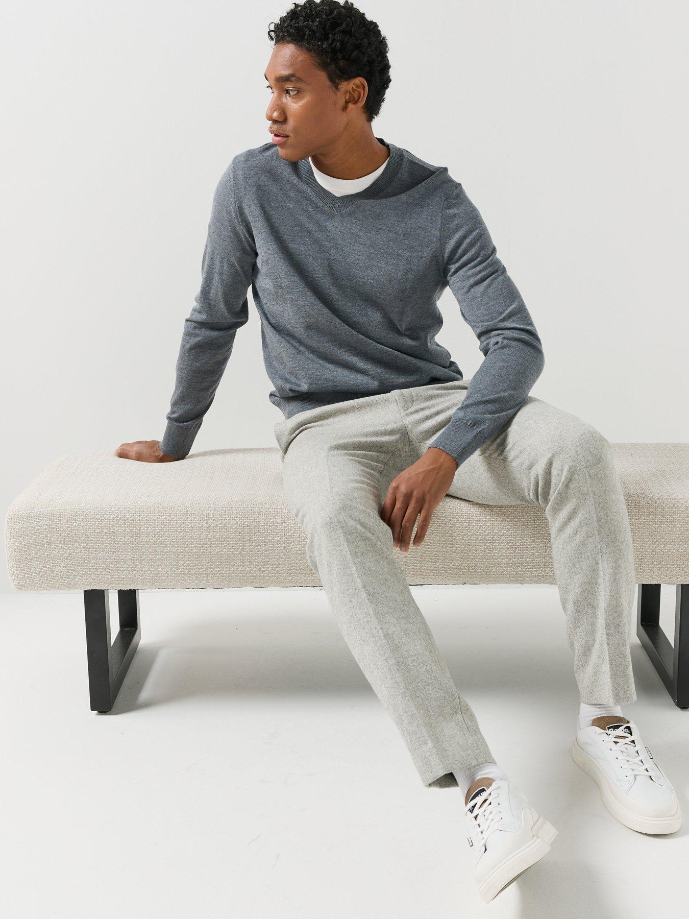 Image 6 of 6 of BOSS Mens H-Melba V Neck Knitted Jumper - Grey