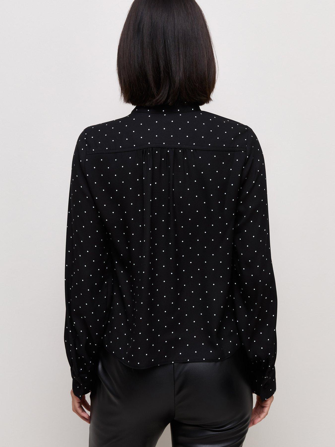 Image 2 of 6 of New Look Womens Pussybow Spot Print Blouse - Black