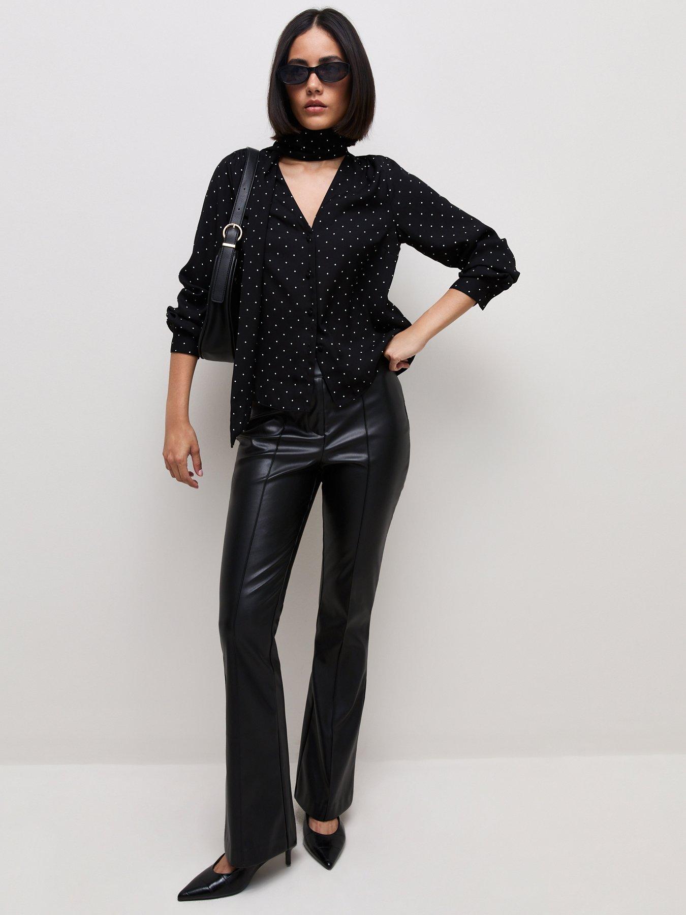 Image 3 of 6 of New Look Womens Pussybow Spot Print Blouse - Black