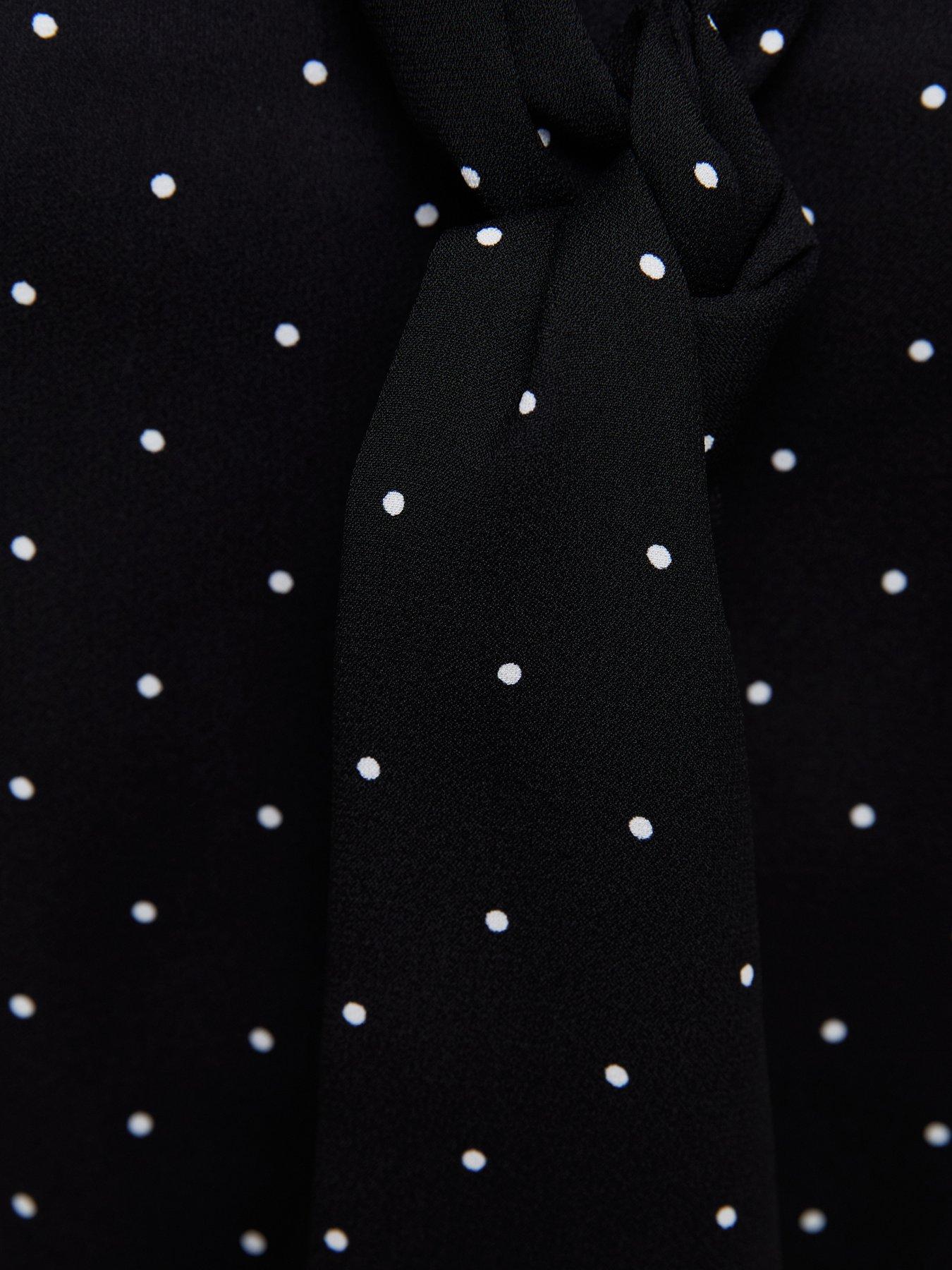 Image 5 of 6 of New Look Womens Pussybow Spot Print Blouse - Black