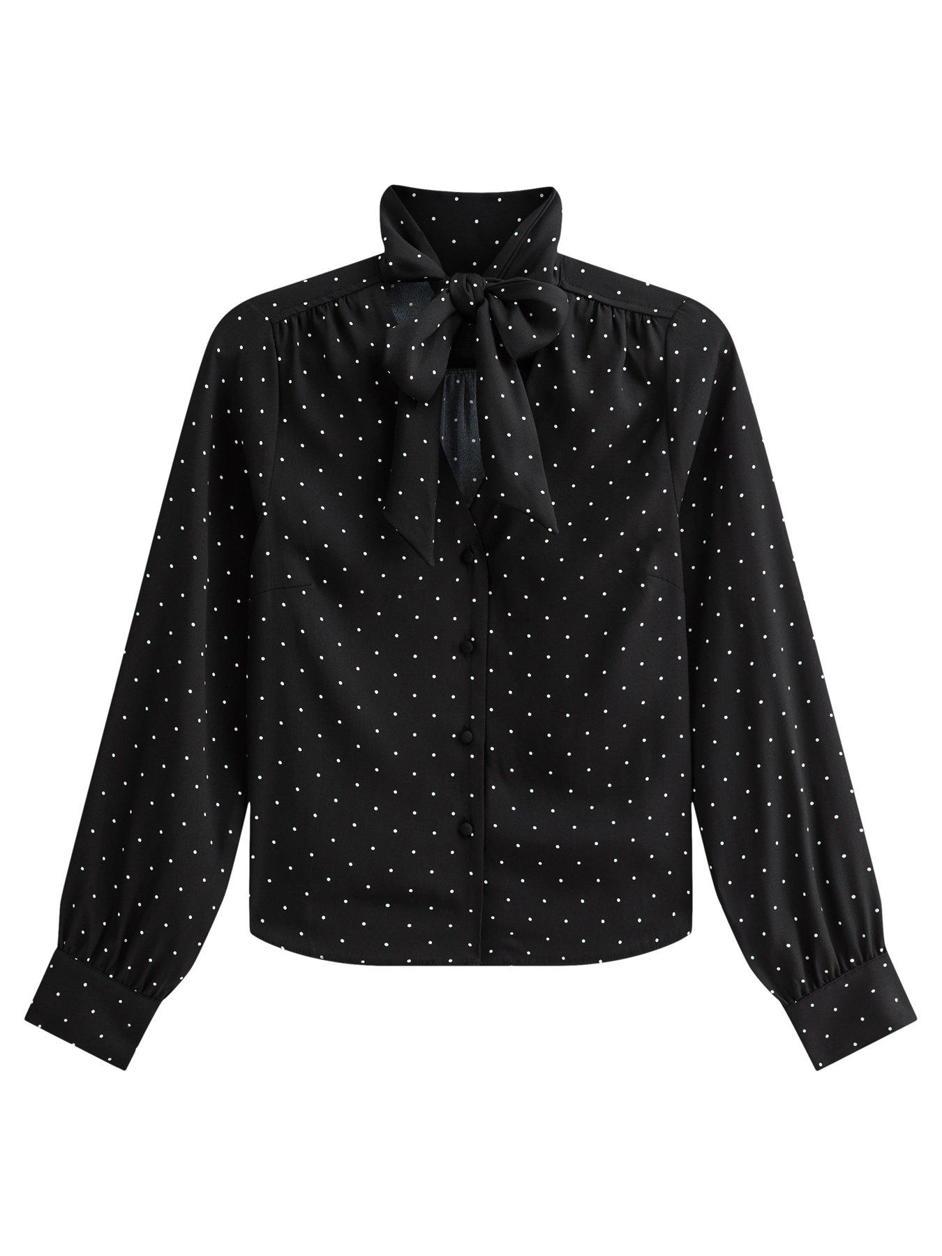Image 6 of 6 of New Look Womens Pussybow Spot Print Blouse - Black