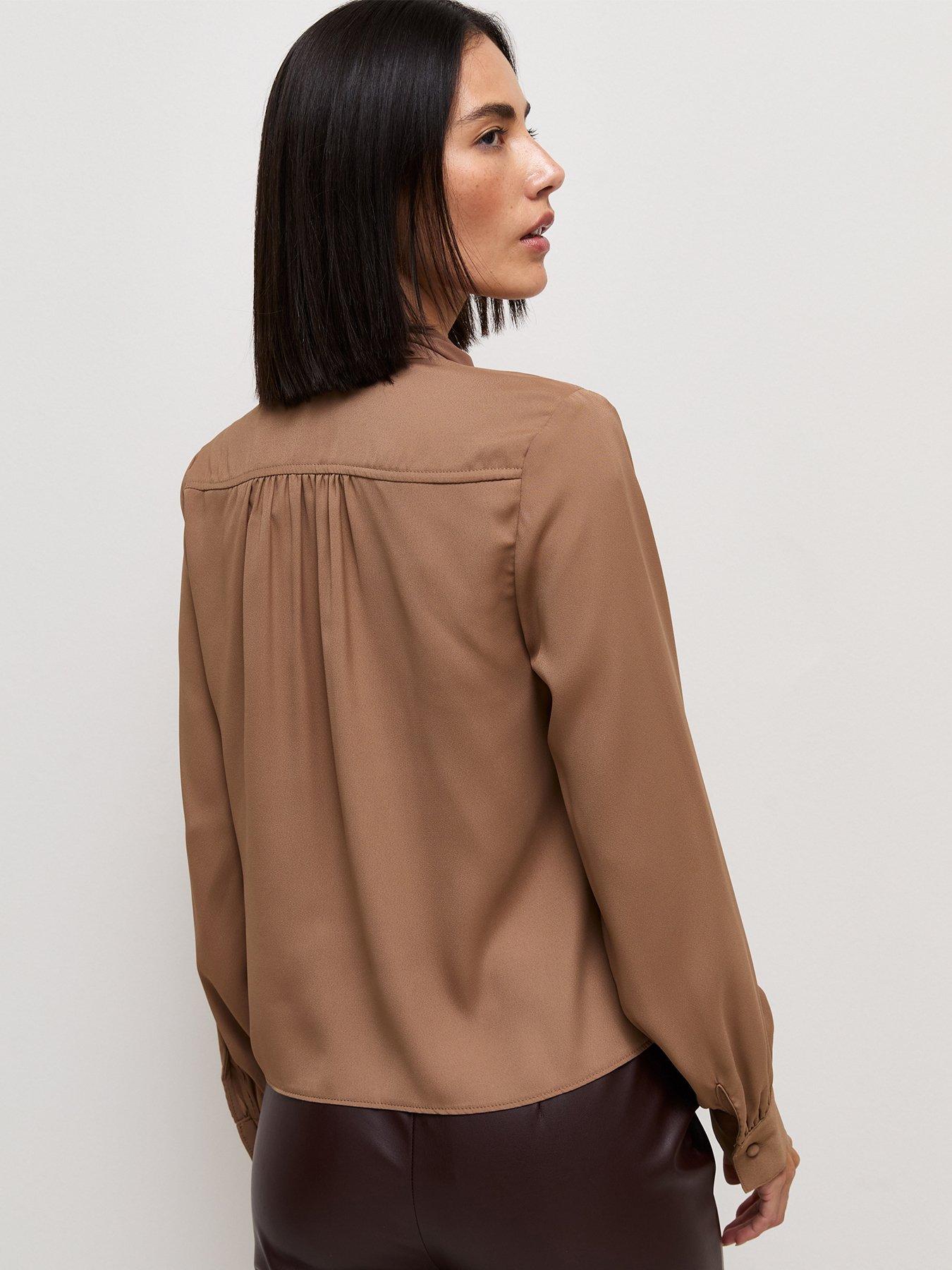 Image 2 of 5 of New Look Mink Woven Pussybow Blouse