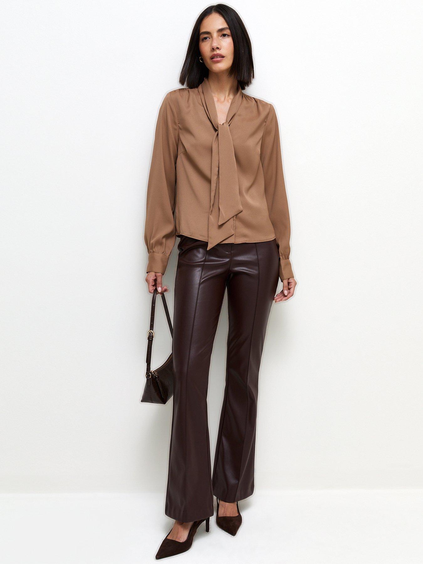 Image 3 of 5 of New Look Mink Woven Pussybow Blouse