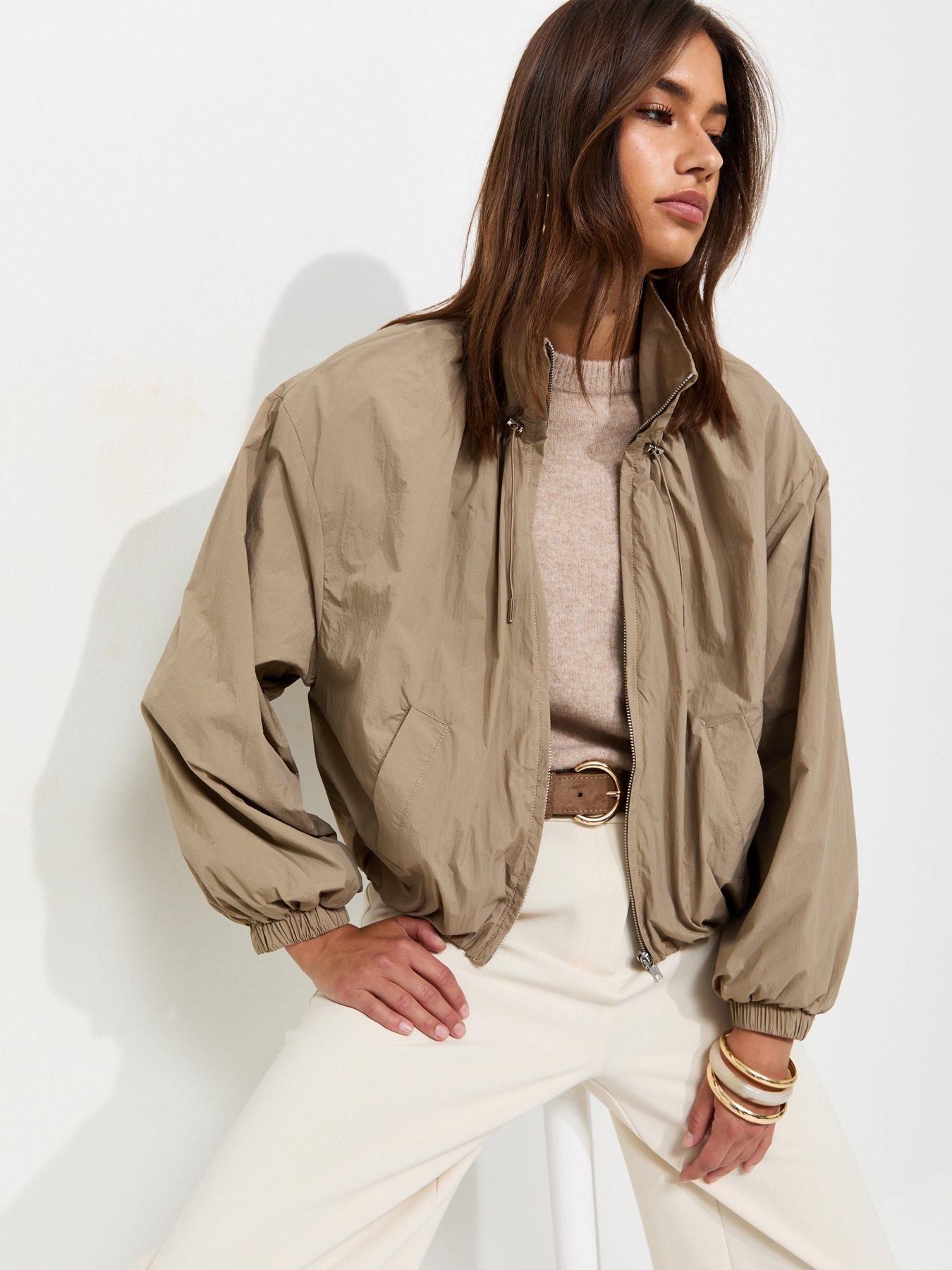 New Look Mink Lightweight Gathered Neck Zip Through Jacket - Brown