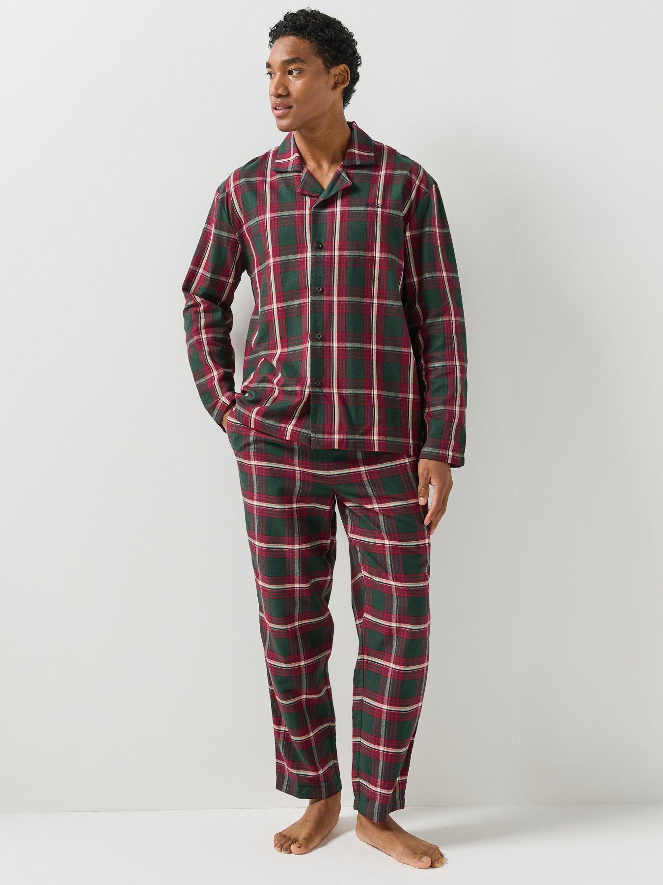 Image 1 of 7 of BOSS Mens Holiday Check Button-Through Pyjama Set - Red