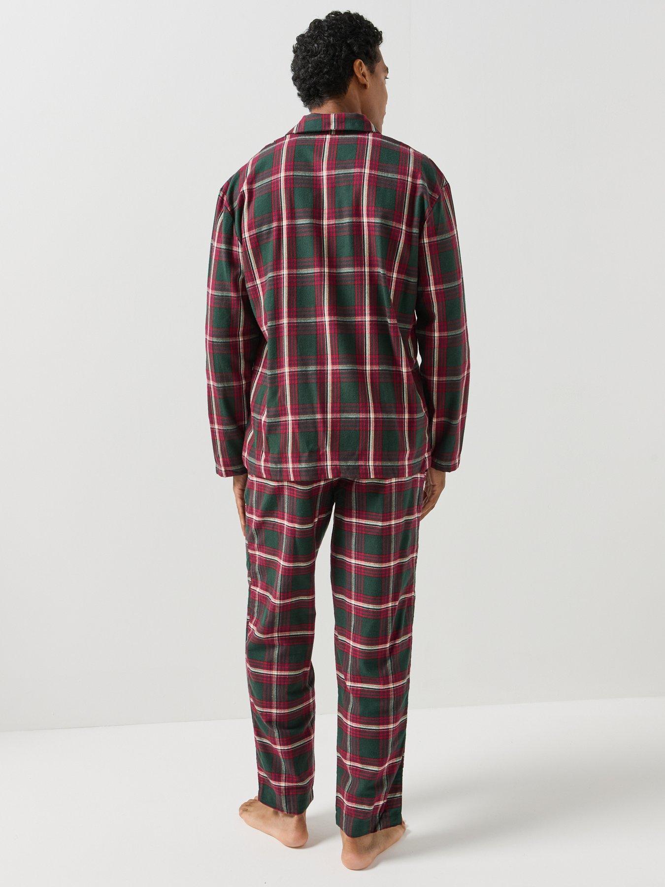 Image 2 of 7 of BOSS Mens Holiday Check Button-Through Pyjama Set - Red