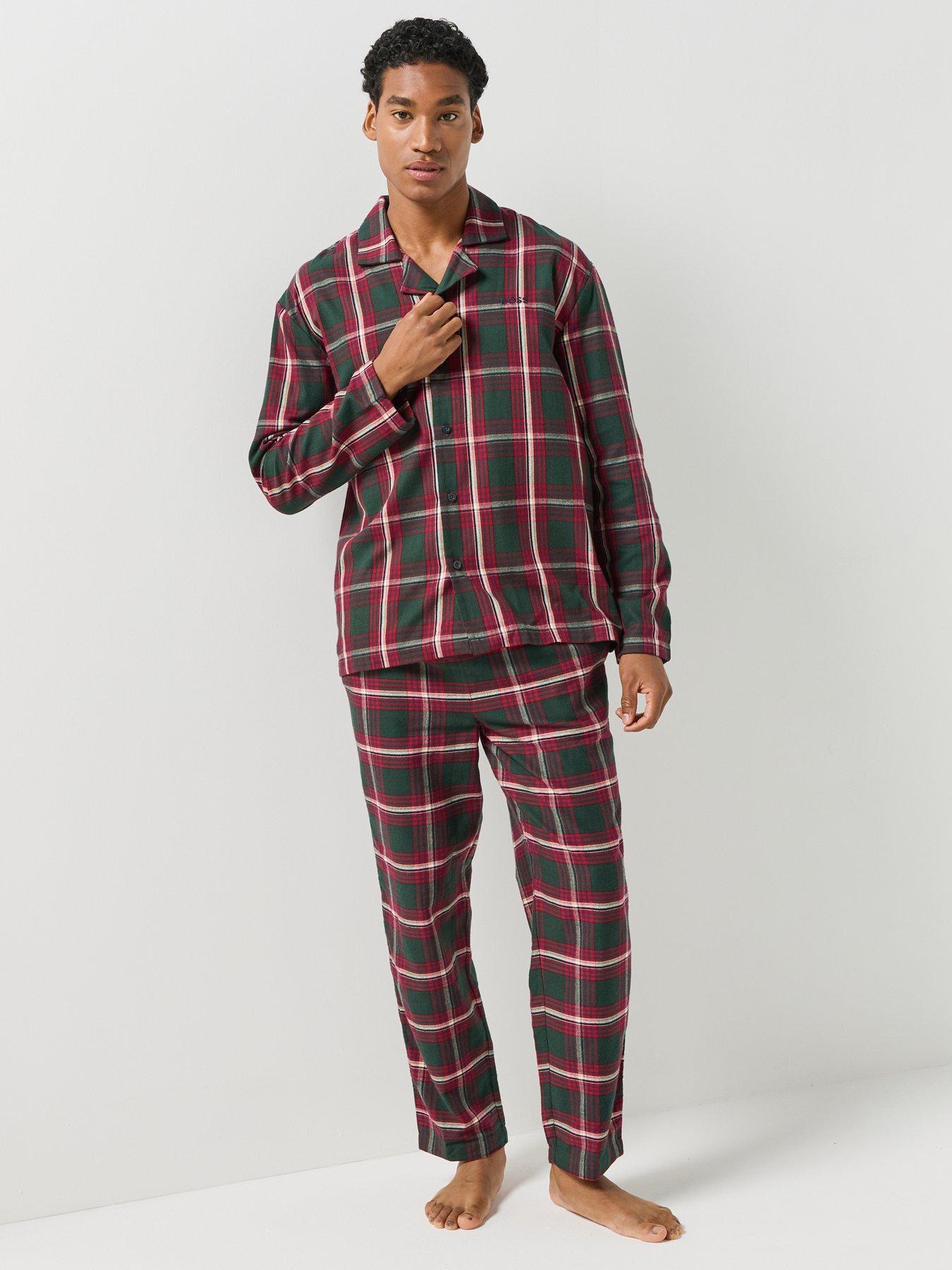 Image 3 of 7 of BOSS Mens Holiday Check Button-Through Pyjama Set - Red
