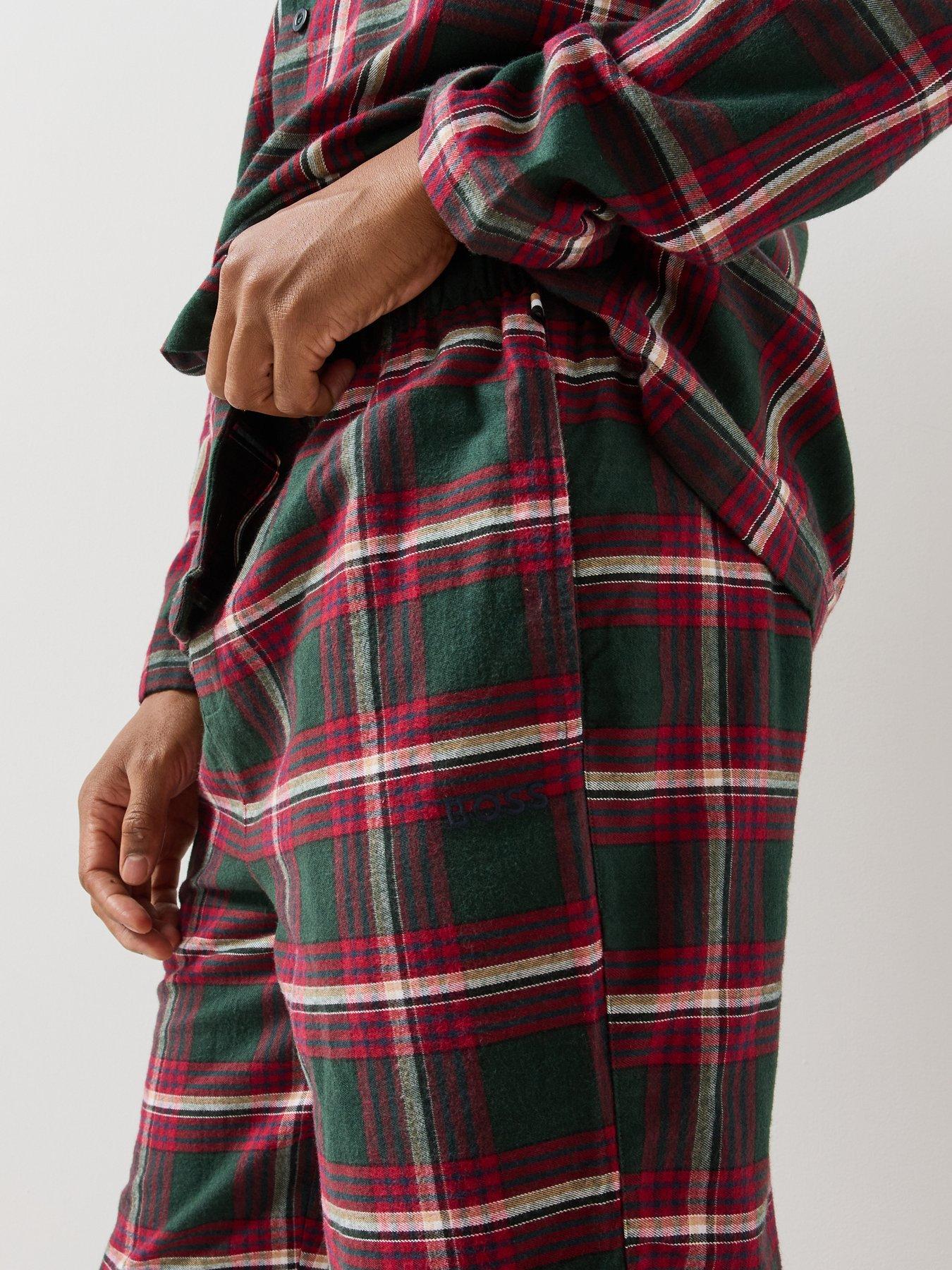 Image 4 of 7 of BOSS Mens Holiday Check Button-Through Pyjama Set - Red