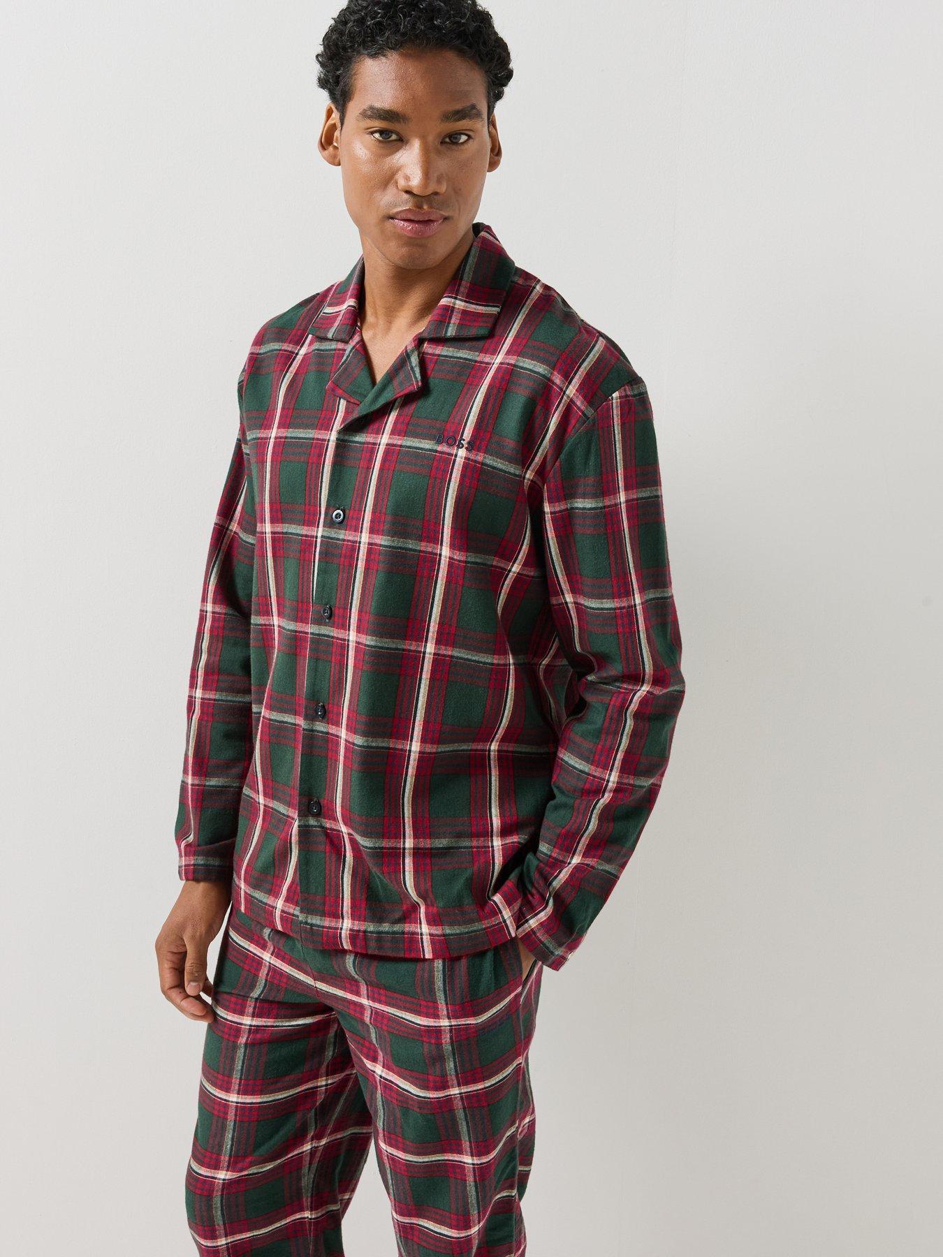 Image 5 of 7 of BOSS Mens Holiday Check Button-Through Pyjama Set - Red