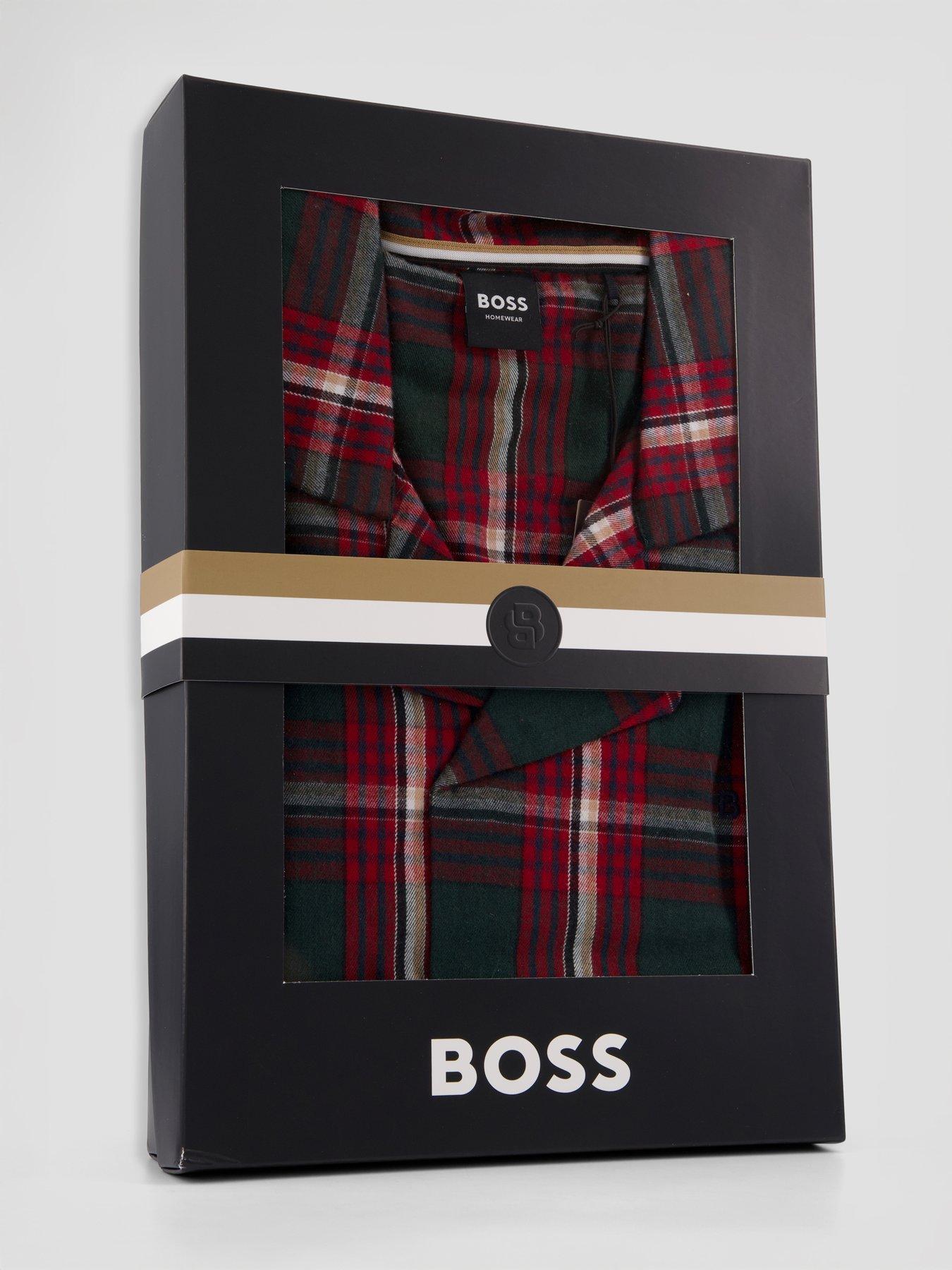 Image 7 of 7 of BOSS Mens Holiday Check Button-Through Pyjama Set - Red