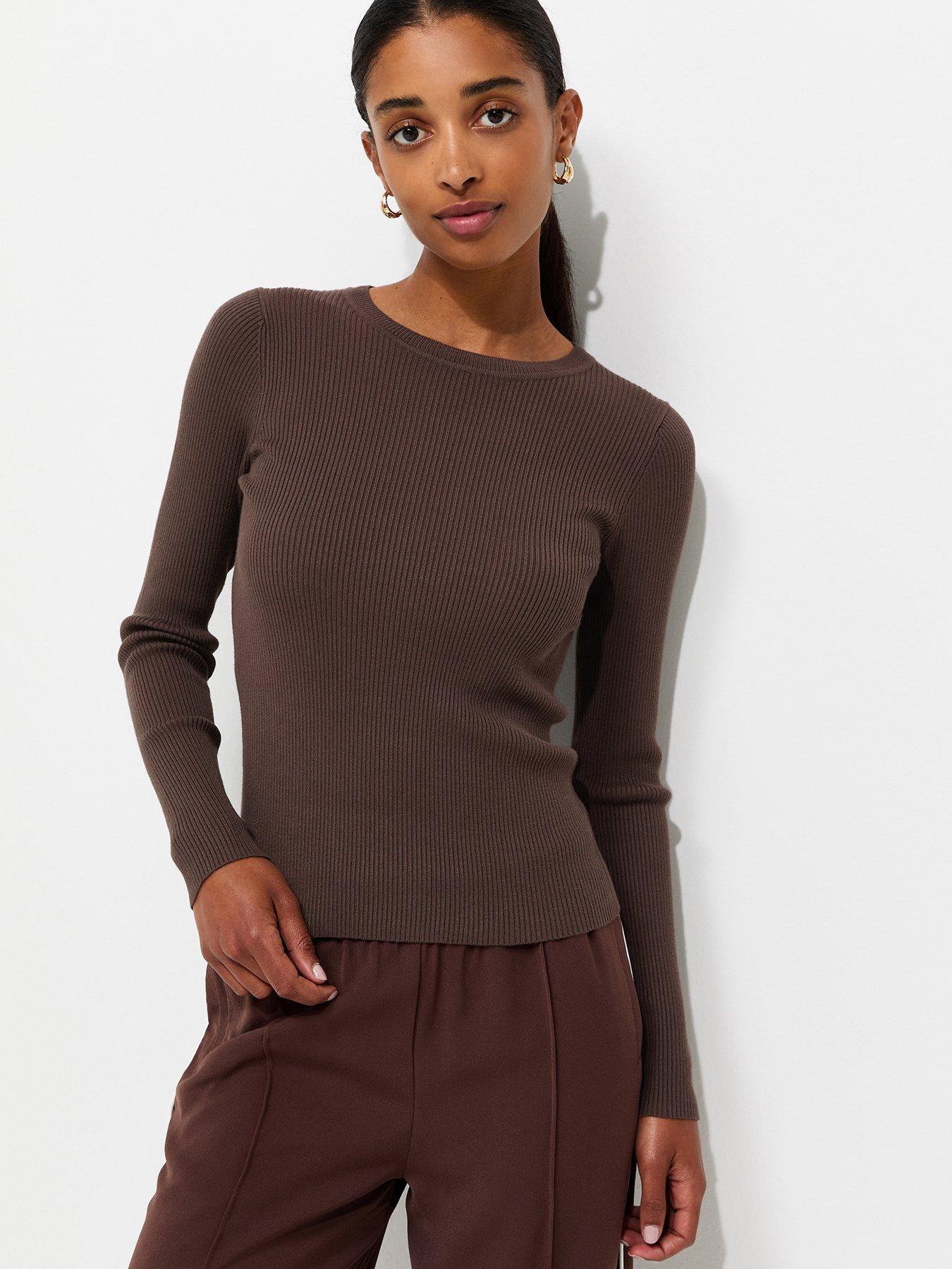 New Look Ribbed Lightweight Crew Neck Jumper - Brown