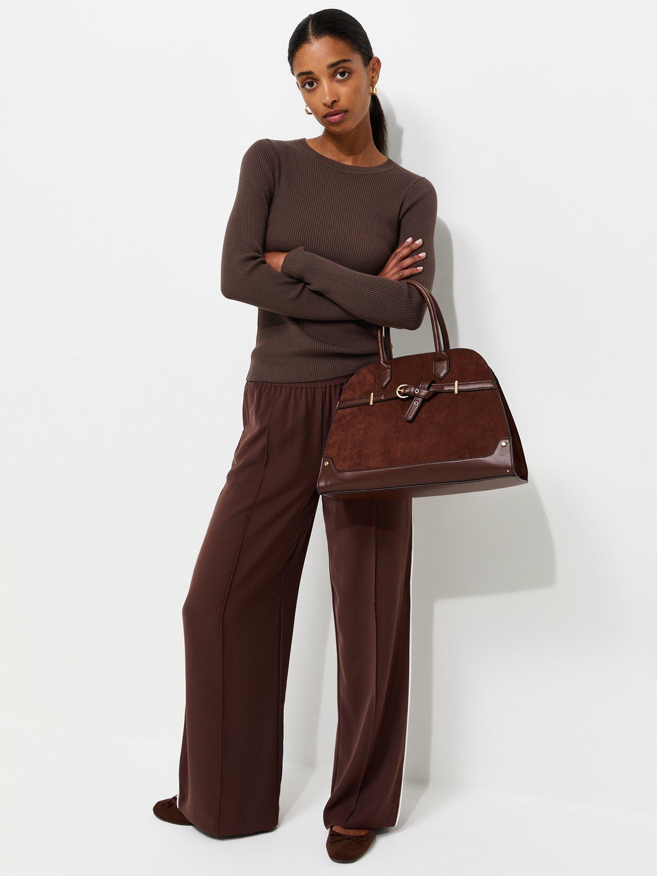 Image 3 of 5 of New Look Dark Mink Ribbed Lightweight Crew Neck Jumper
