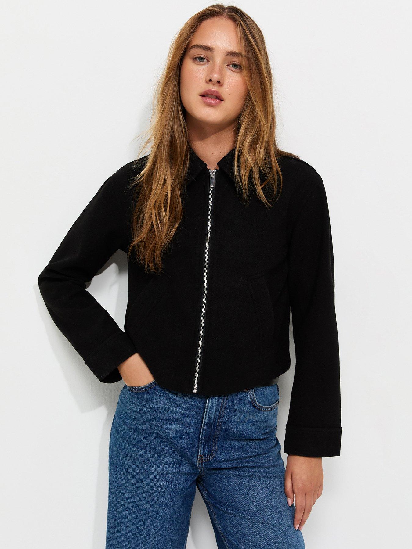 New Look Felt Zip Through Shacket - Black