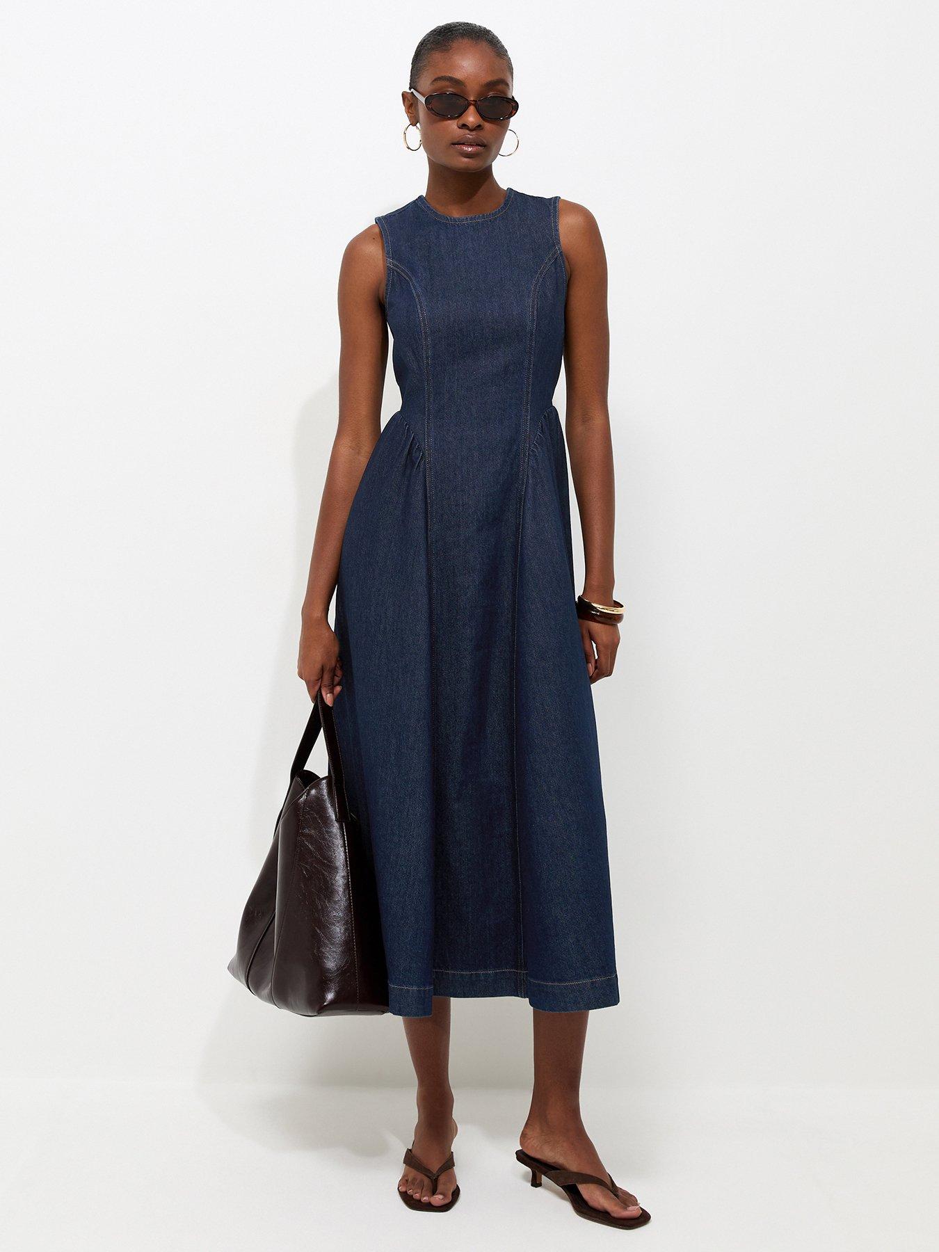 New Look Cotton Sleeveless Denim Midi Dress - Blue