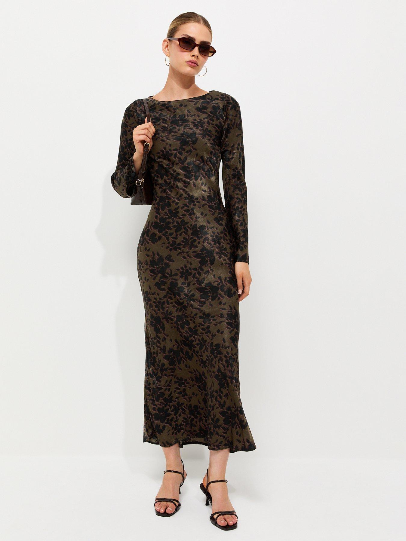 New Look Long Sleeve Floral Midi Dress - Green