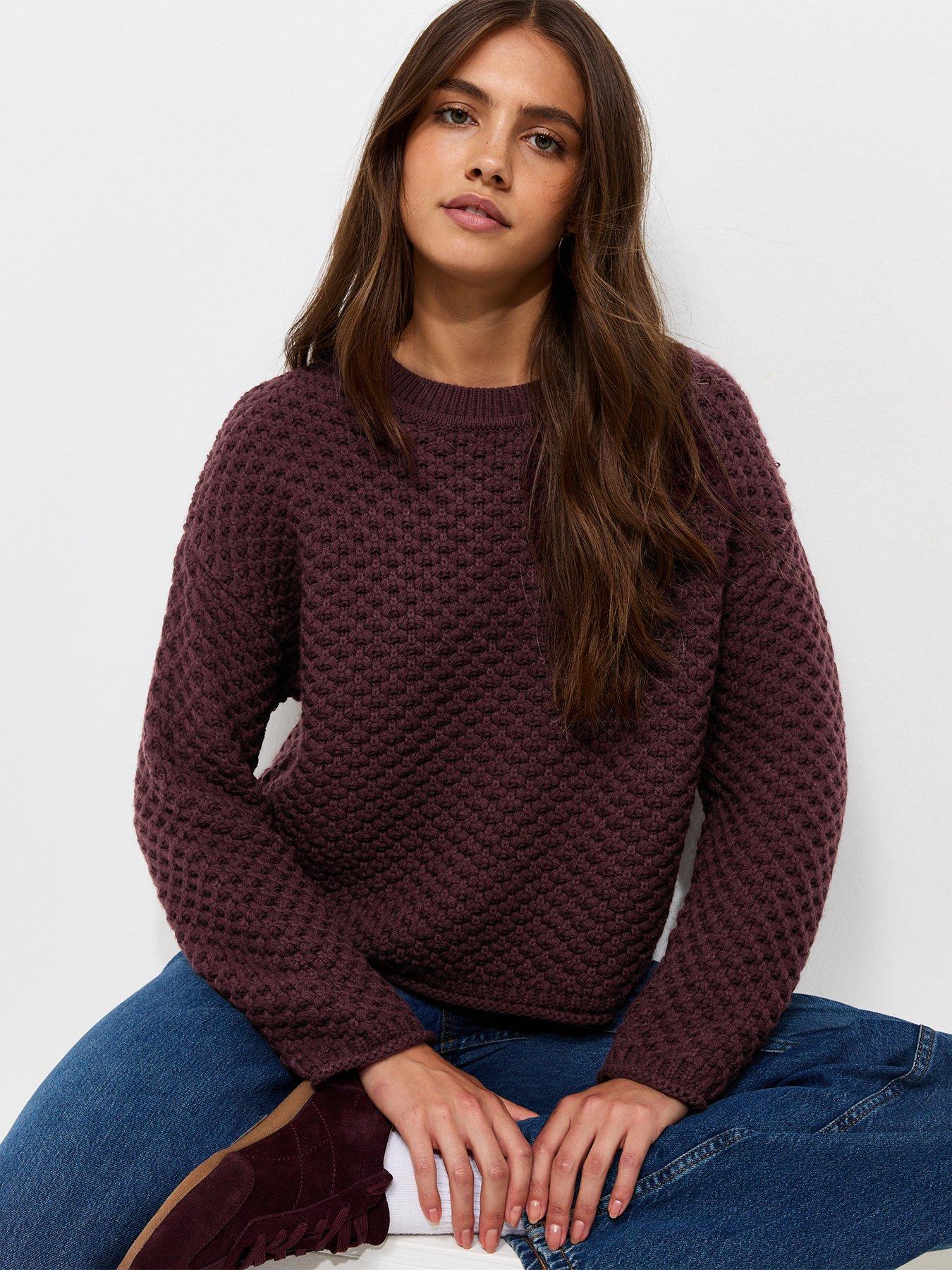 Image 1 of 5 of New Look Womens Chunky Moss Stitch Crew Neck Jumper - Red