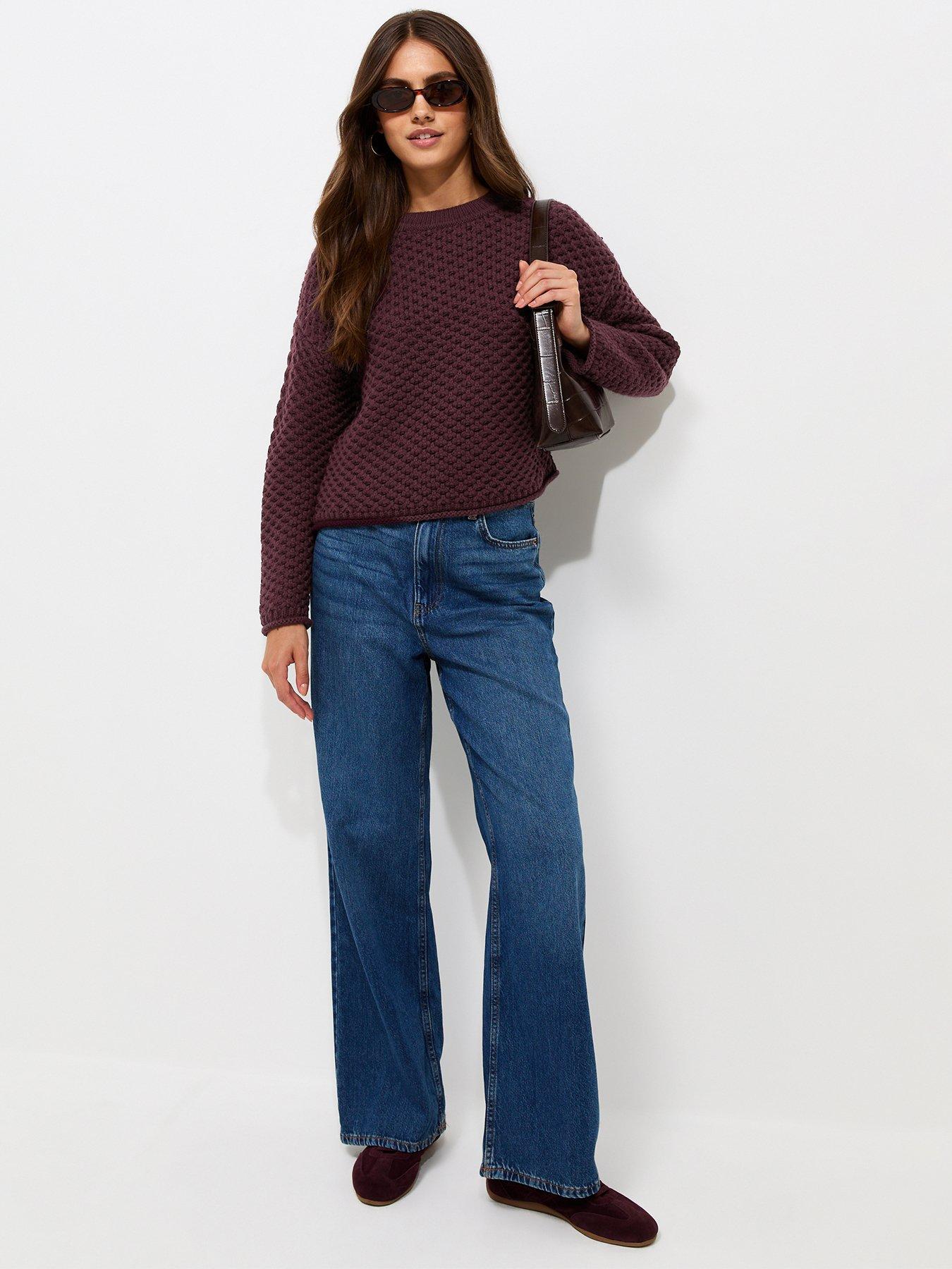 Image 3 of 5 of New Look Womens Chunky Moss Stitch Crew Neck Jumper - Red