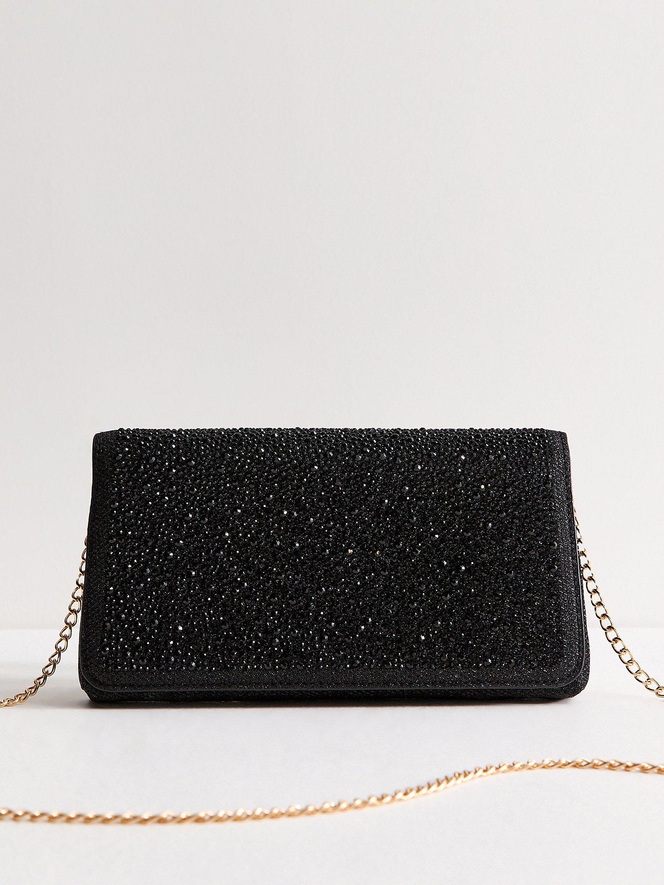 Image 1 of 6 of New Look Black Diamante Embellished Chain Shoulder Bag