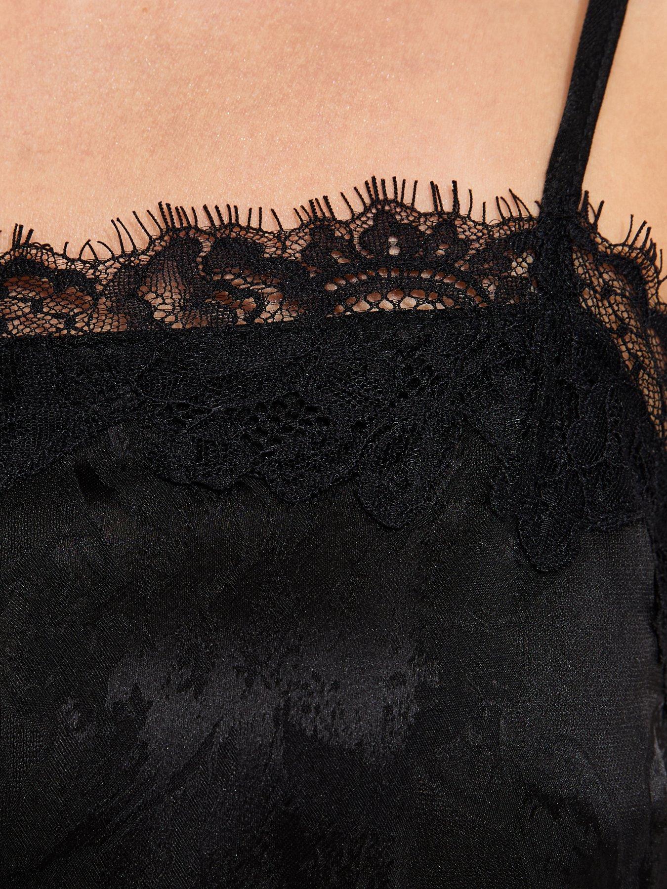 Image 4 of 5 of New Look Womens Floral Jacquard Lace Trim Longline Cami Top - Black