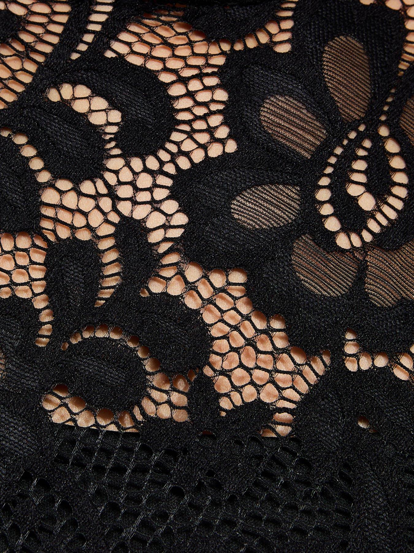 Image 5 of 5 of New Look Womens High Neck Lace Long Sleeve Midi Dress - Black