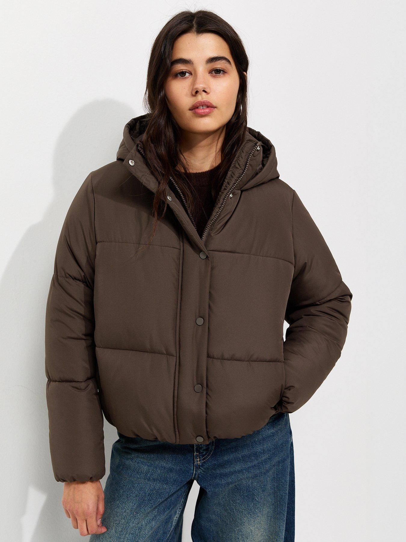 New Look Dark Brown Hooded Crop Puffer Jacket