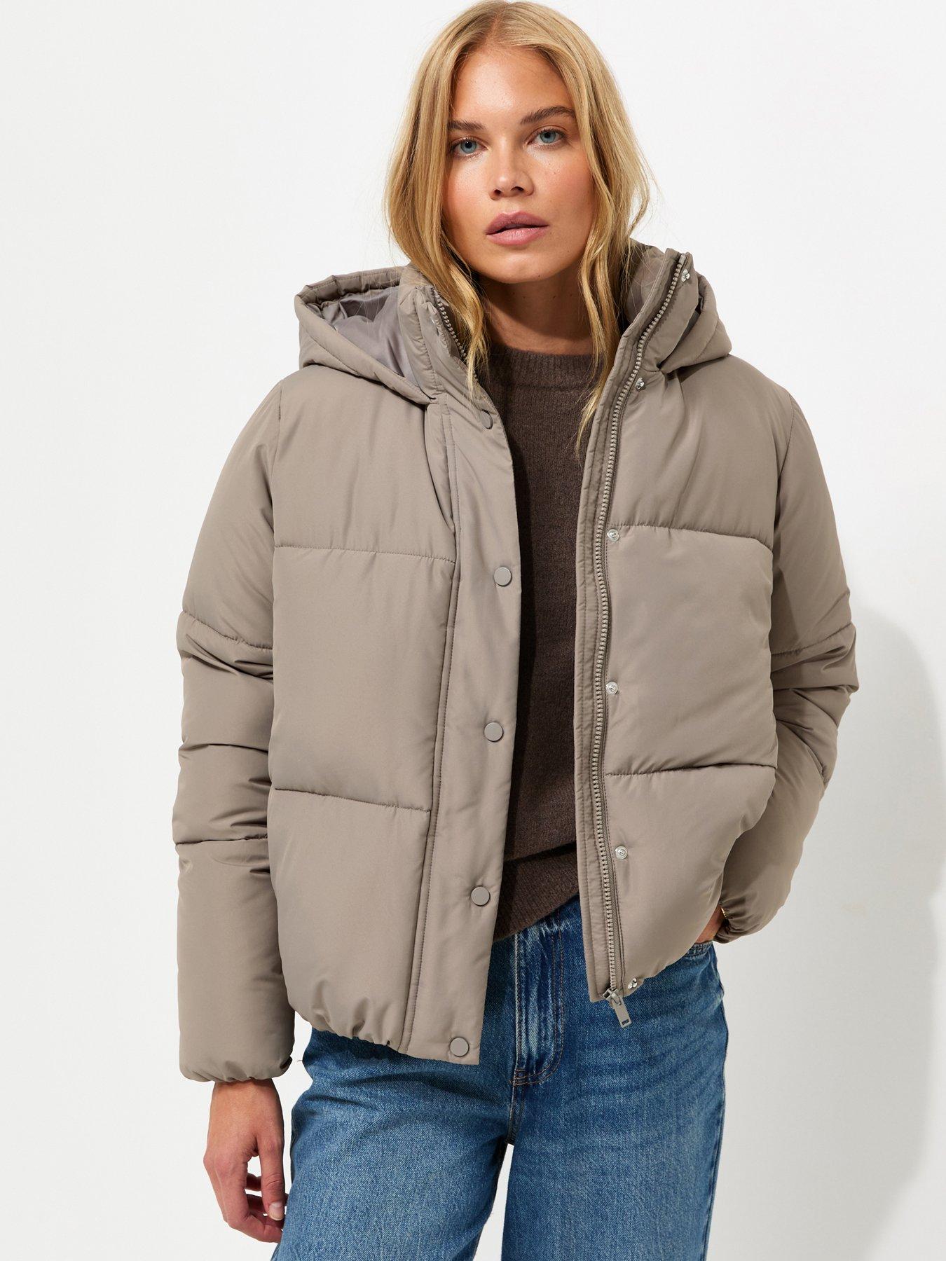 New Look Hooded Crop Puffer Jacket - Brown