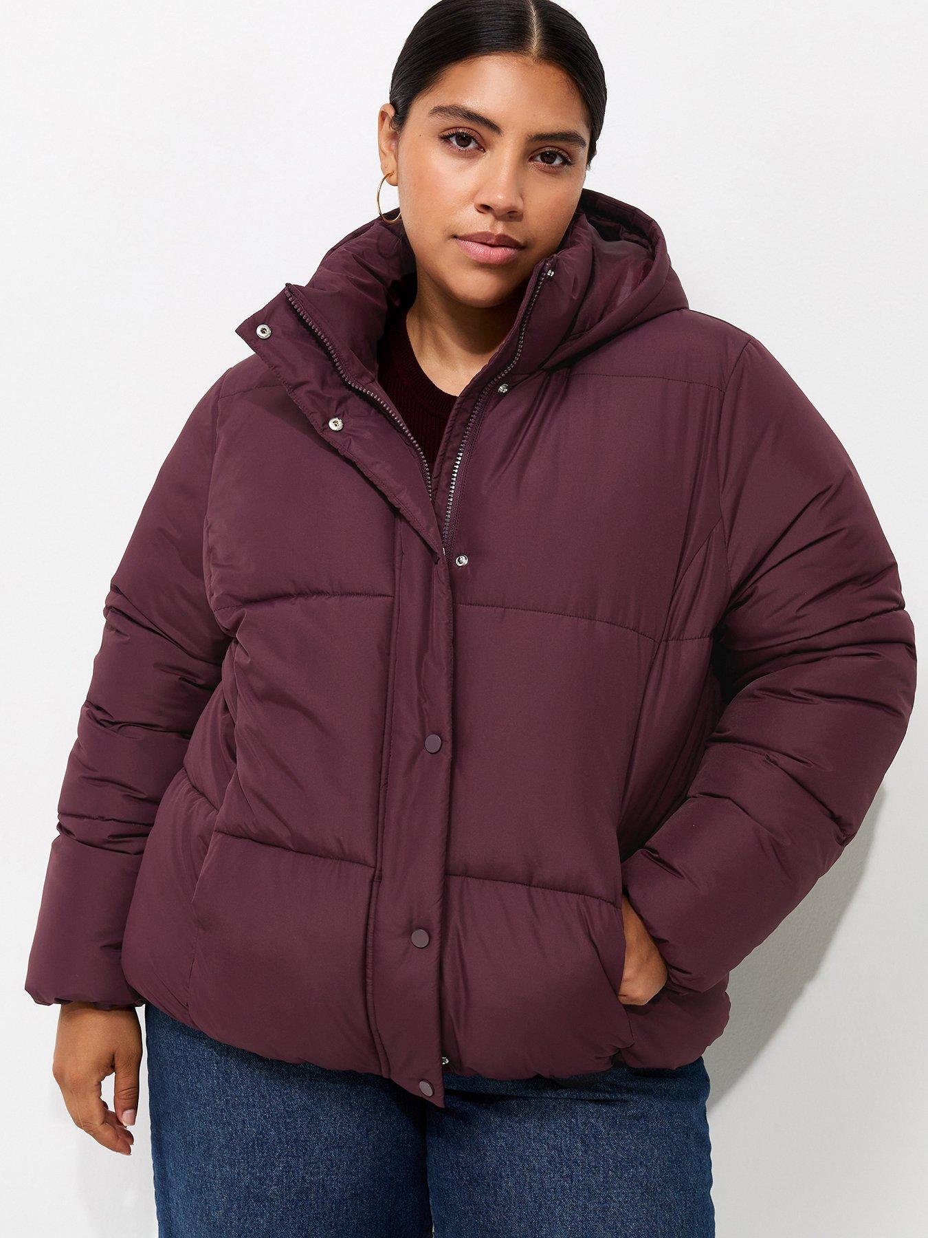New Look Curves Dark Burgundy Cropped Puffer Jacket
