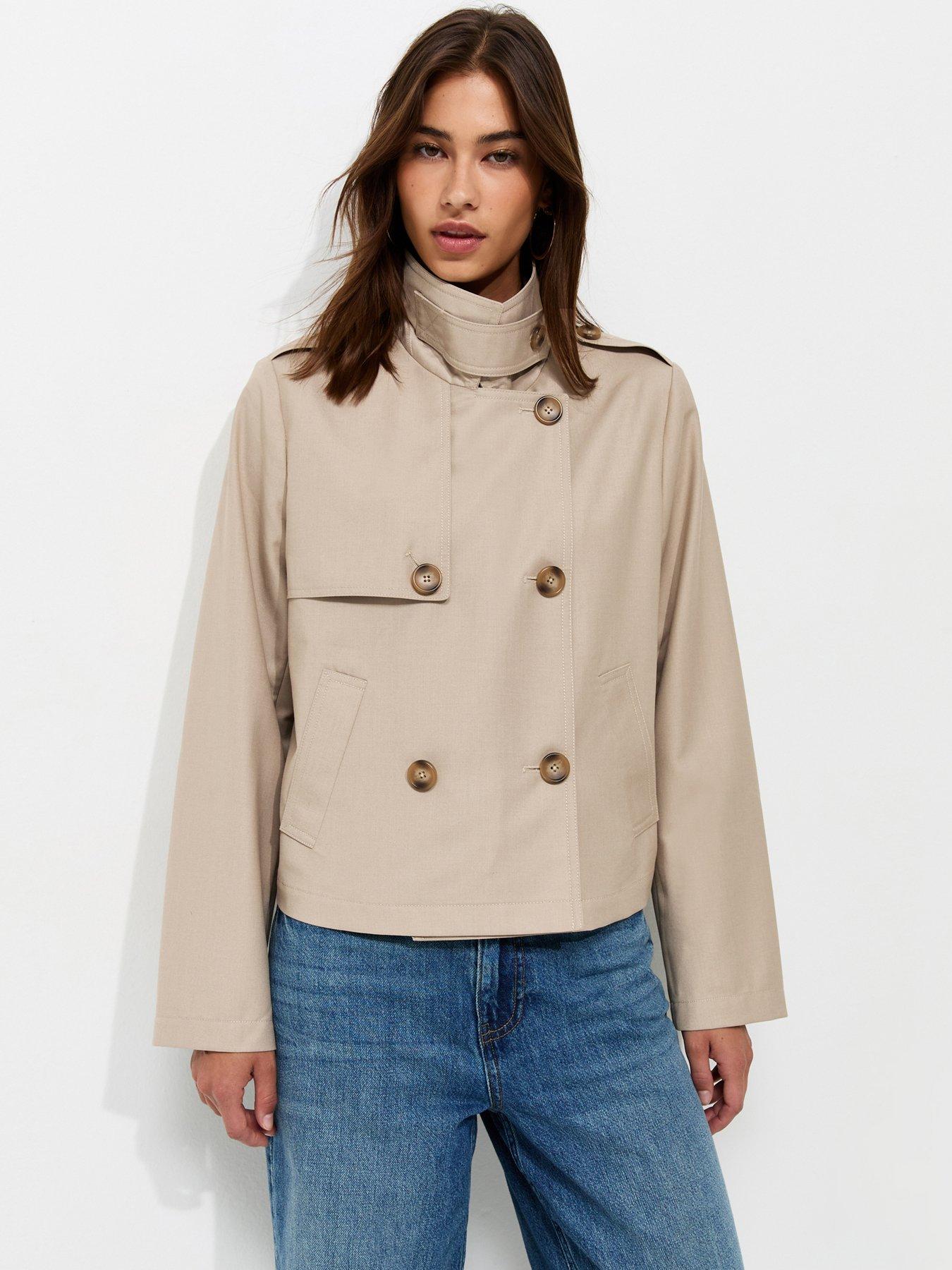 New Look Double Breasted Cropped Trench Jacket - Cream