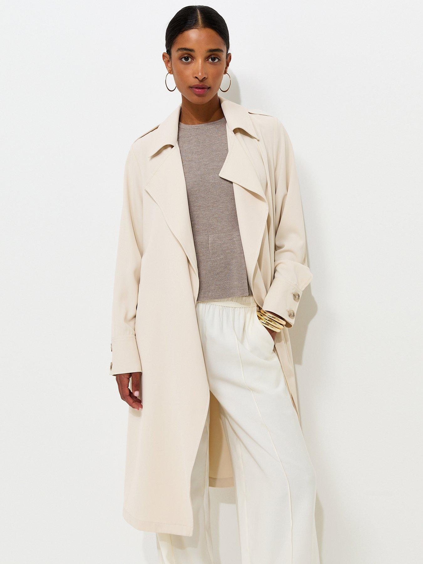 New Look Stone Waterfall Front Draped Mid-length Coat