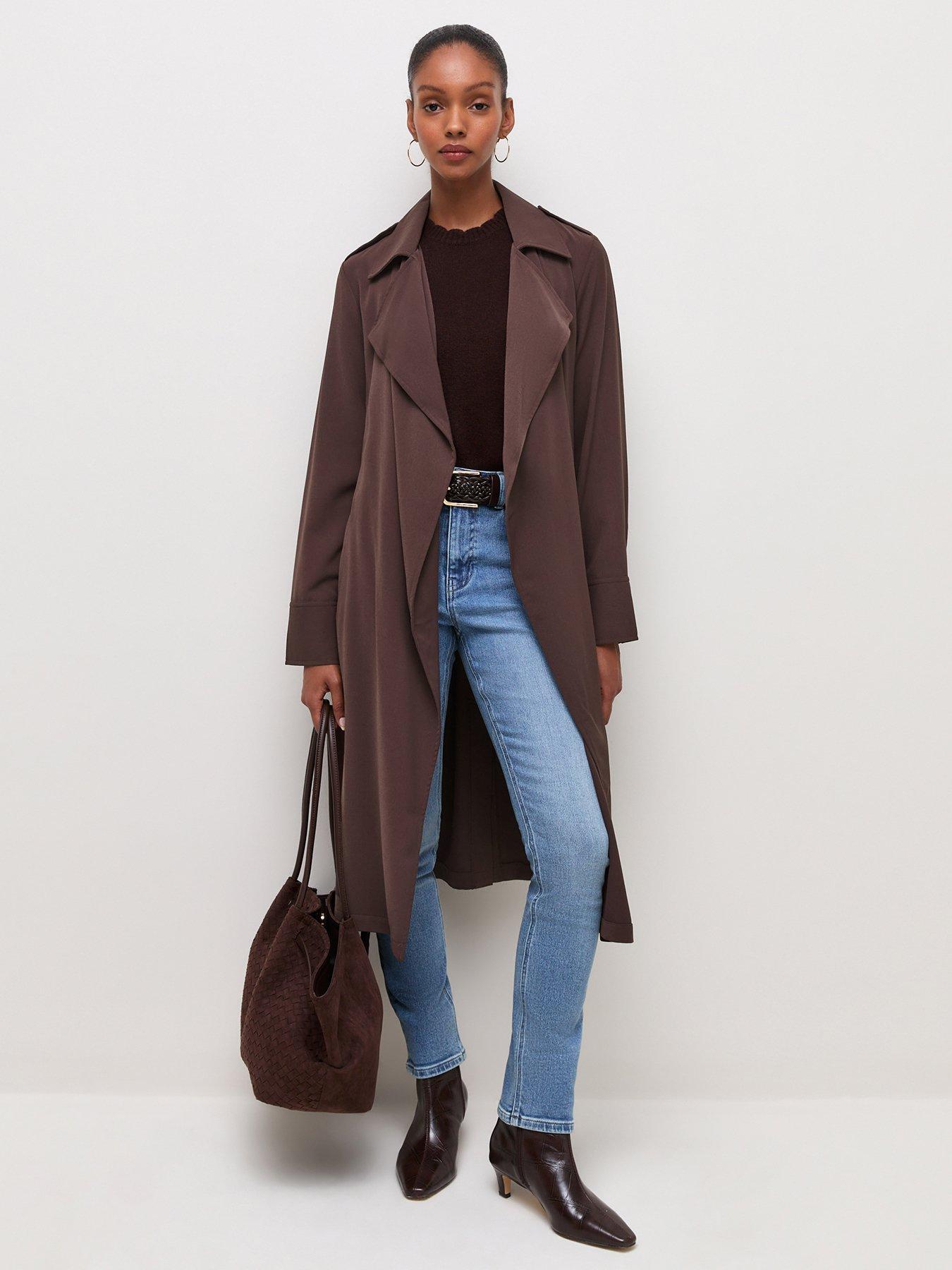 New Look Waterfall Front Draped Mid-Length Coat - Brown